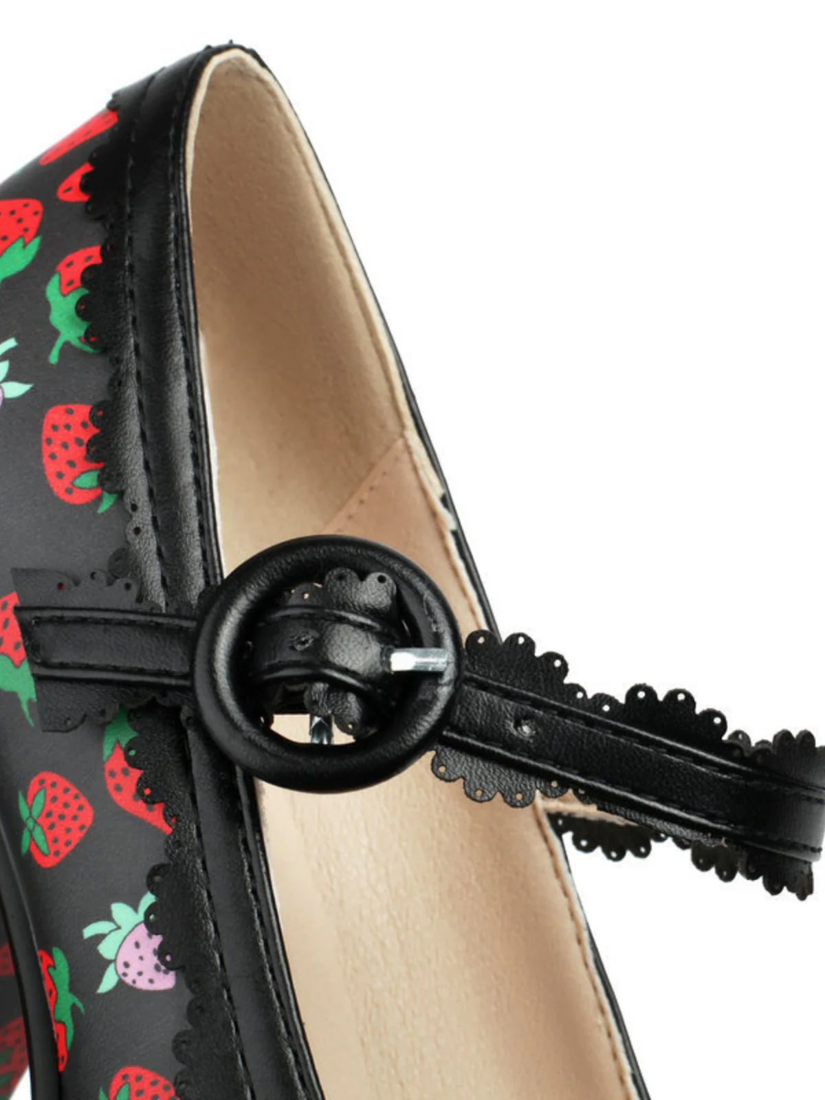 Retro Leather Strawberry Bow Chunky Heels - Image 14