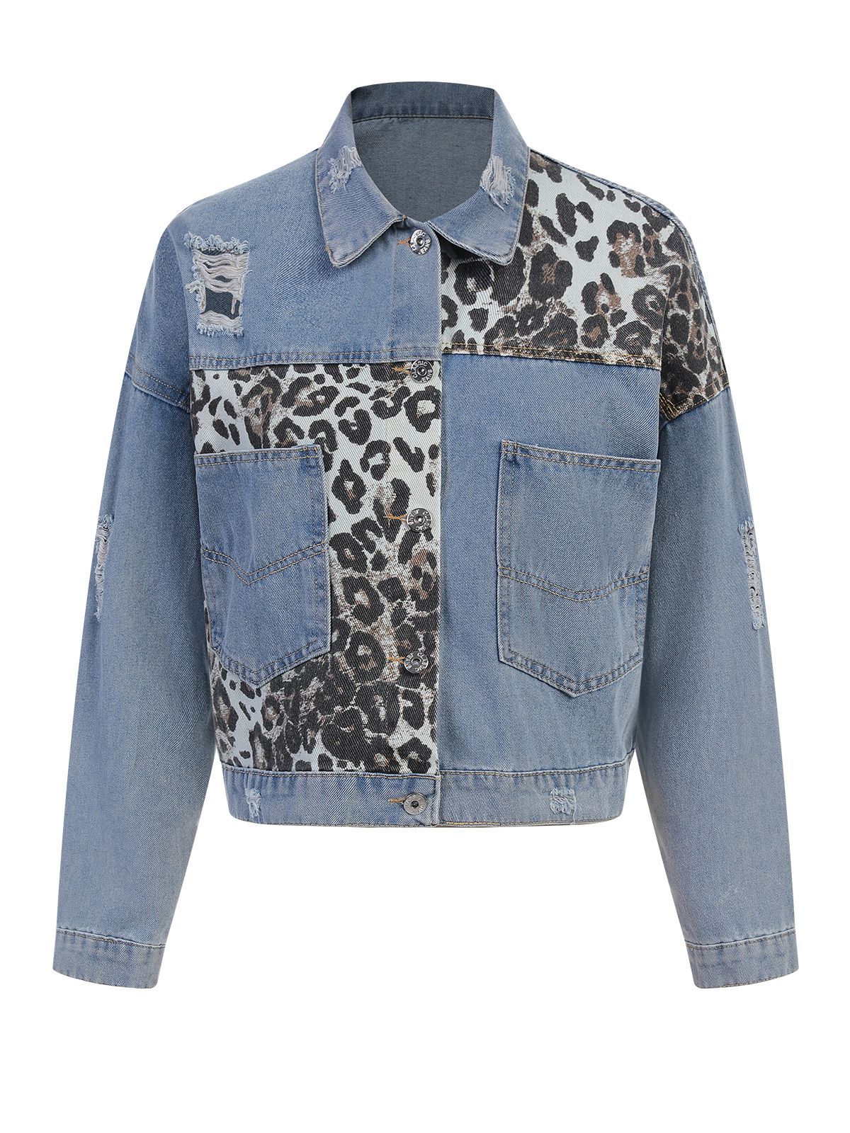 Retro 1980s Leopard Patchwork Denim Jacket - Image 2