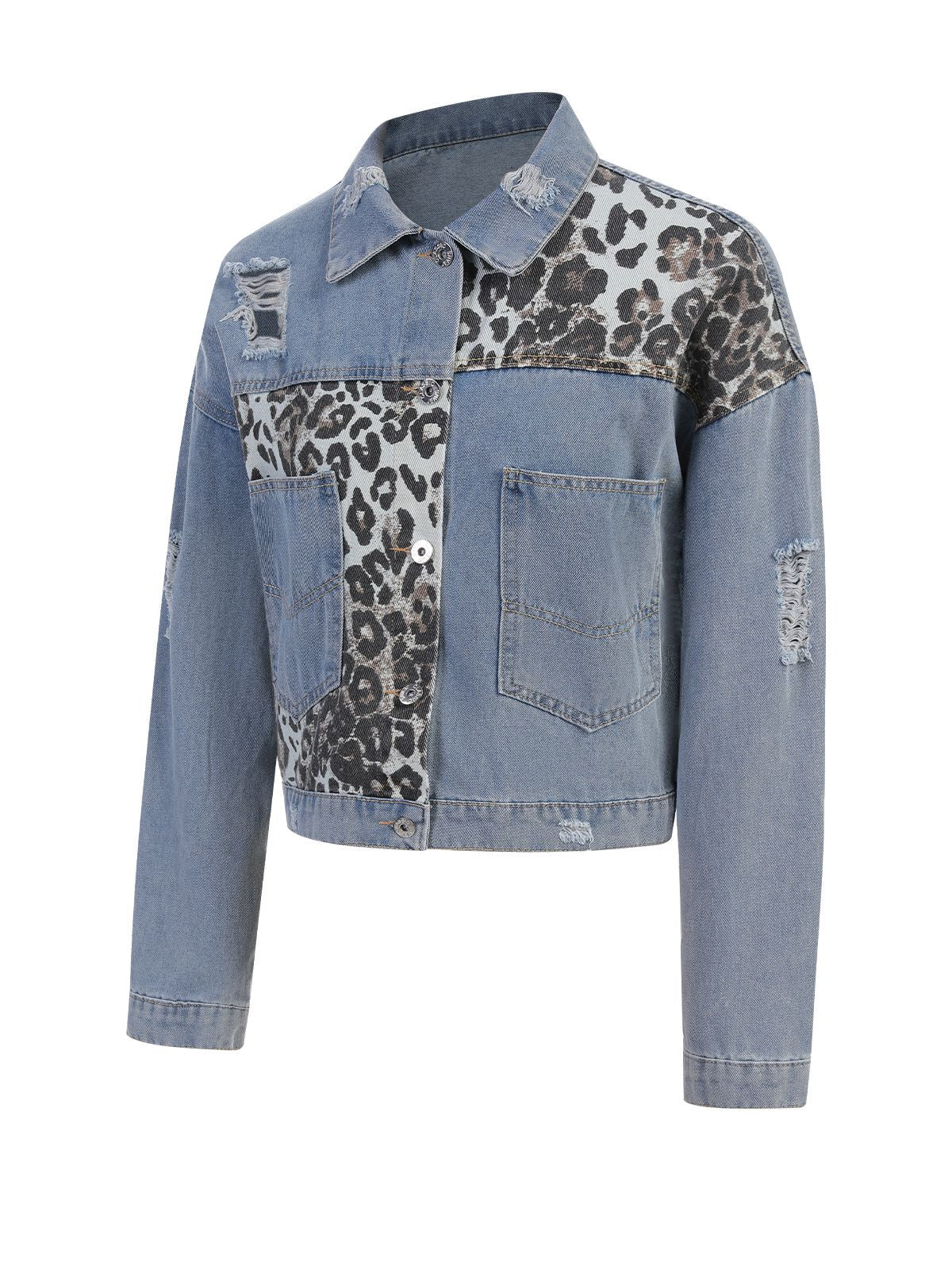 Retro 1980s Leopard Patchwork Denim Jacket - Image 3