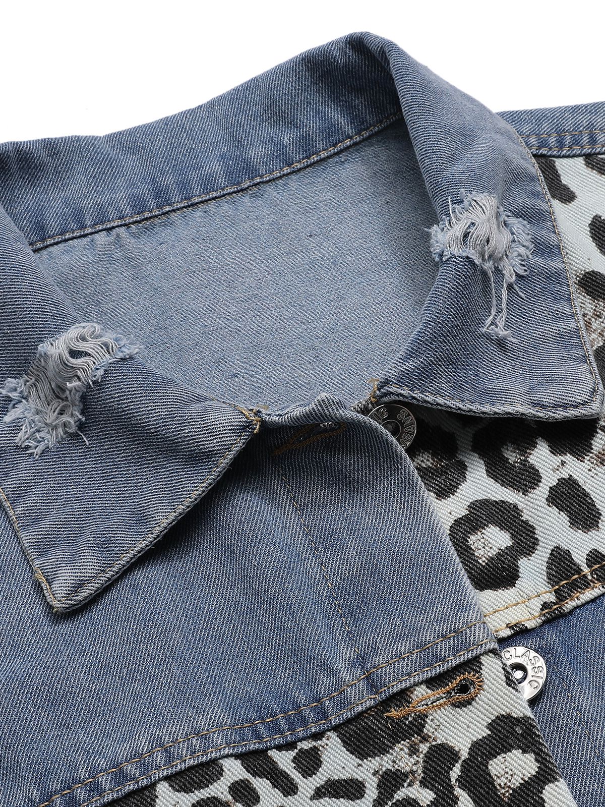 Retro 1980s Leopard Patchwork Denim Jacket - Image 5