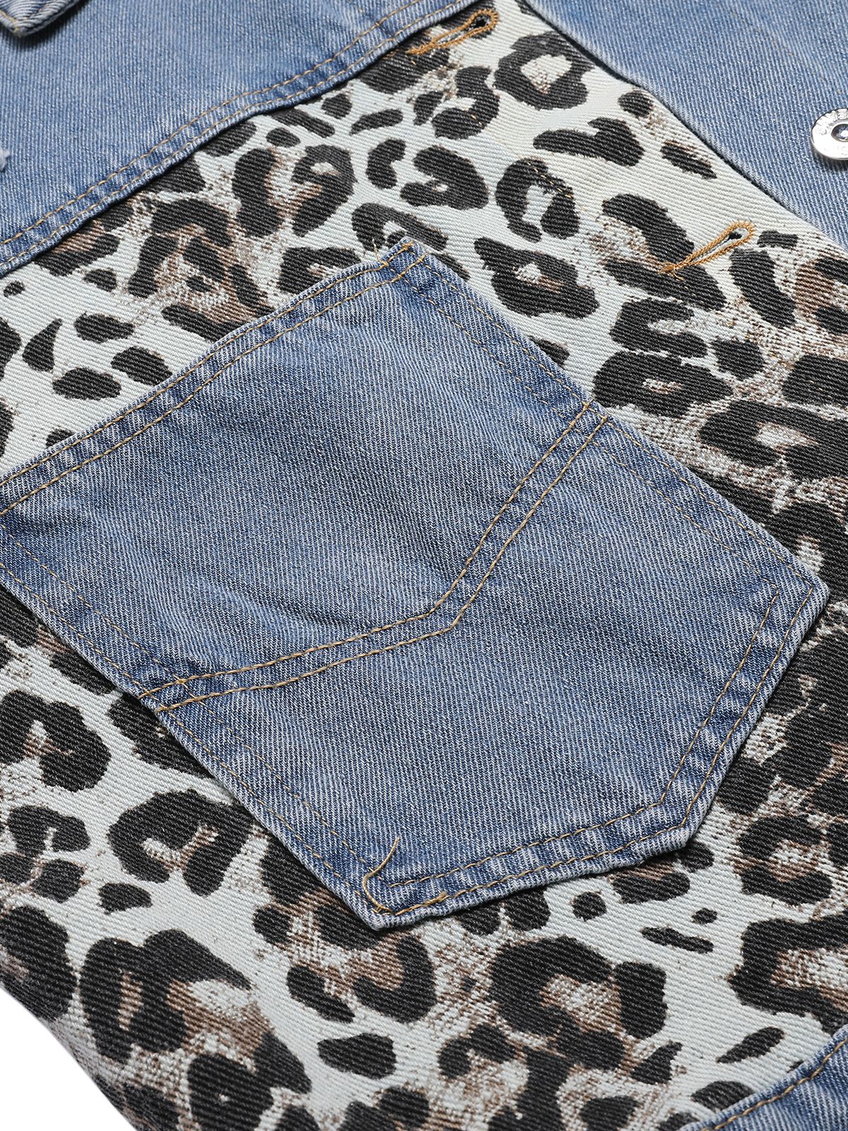Retro 1980s Leopard Patchwork Denim Jacket - Image 7