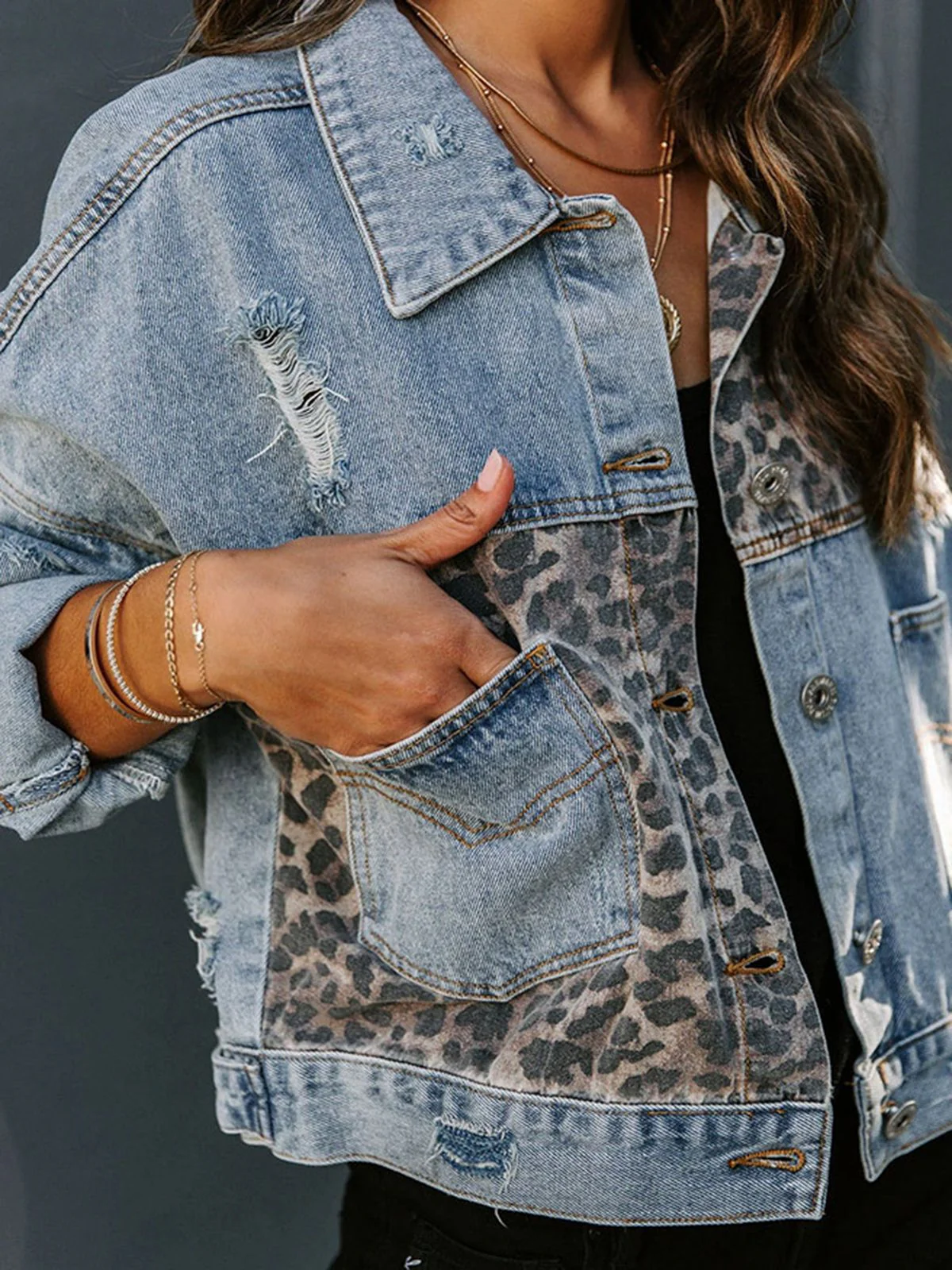 Retro 1980s Leopard Patchwork Denim Jacket - Image 9