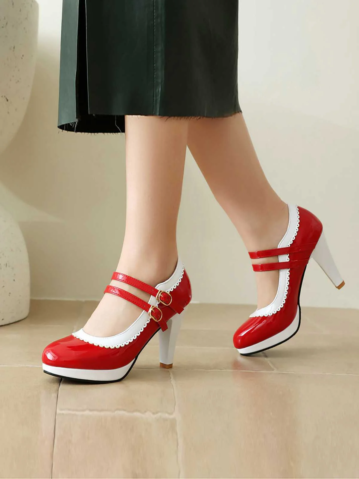 Retro Mary Jane Chunky High Heels Shoes - Image 19