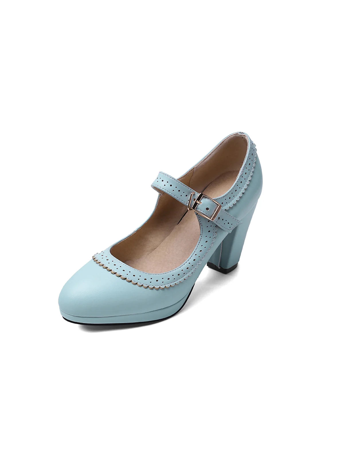 Retro Mary Jane Leather Chuny Heels - Image 12