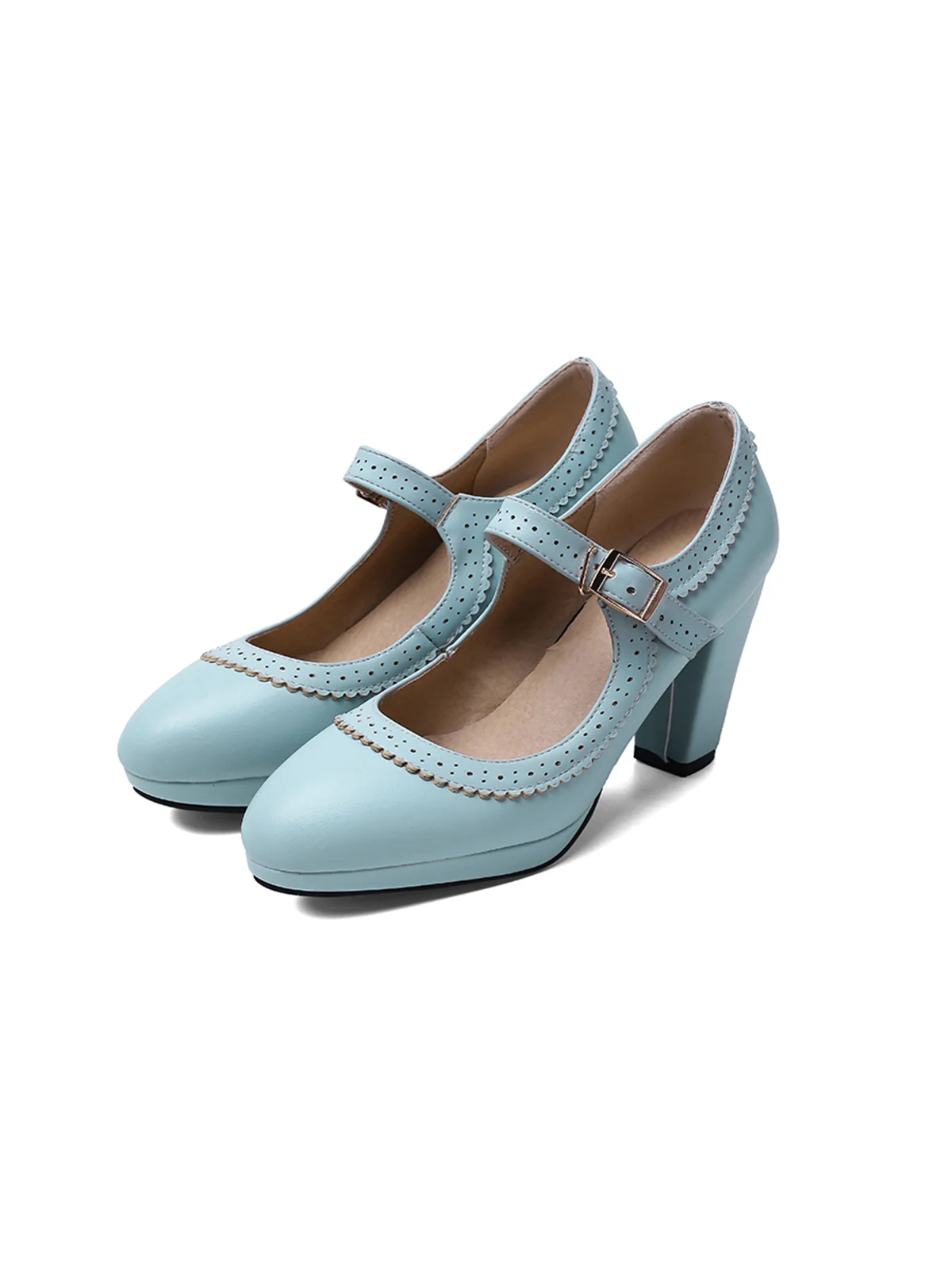 Retro Mary Jane Leather Chuny Heels - Image 14