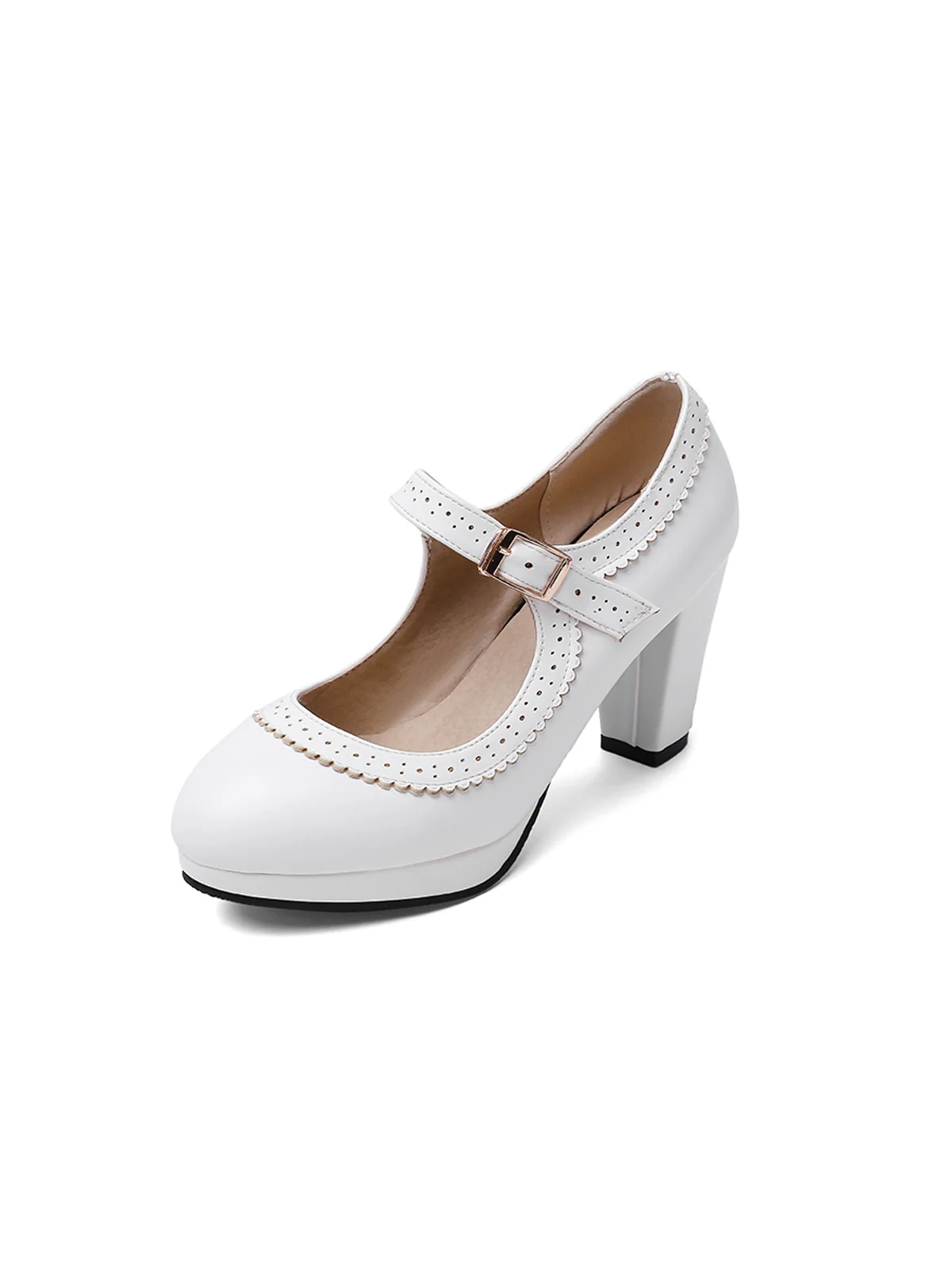 Retro Mary Jane Leather Chuny Heels - Image 2