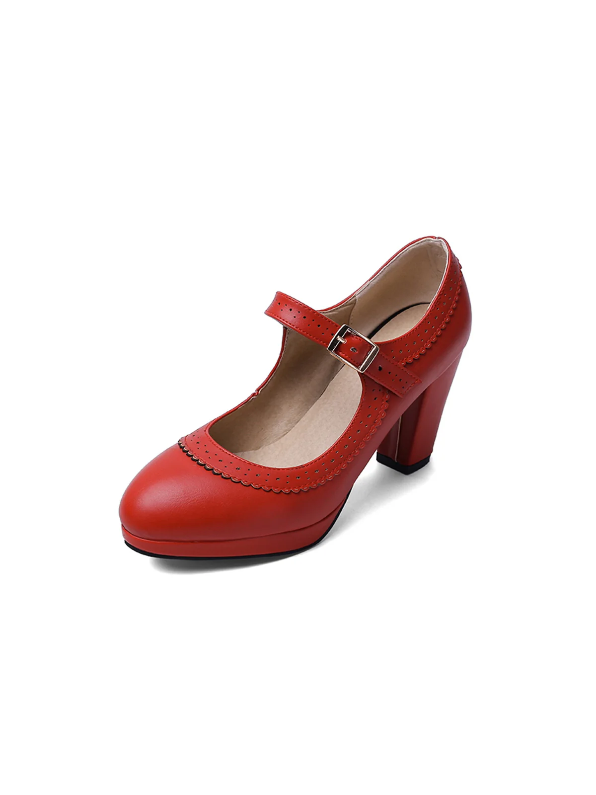 Retro Mary Jane Leather Chuny Heels - Image 3