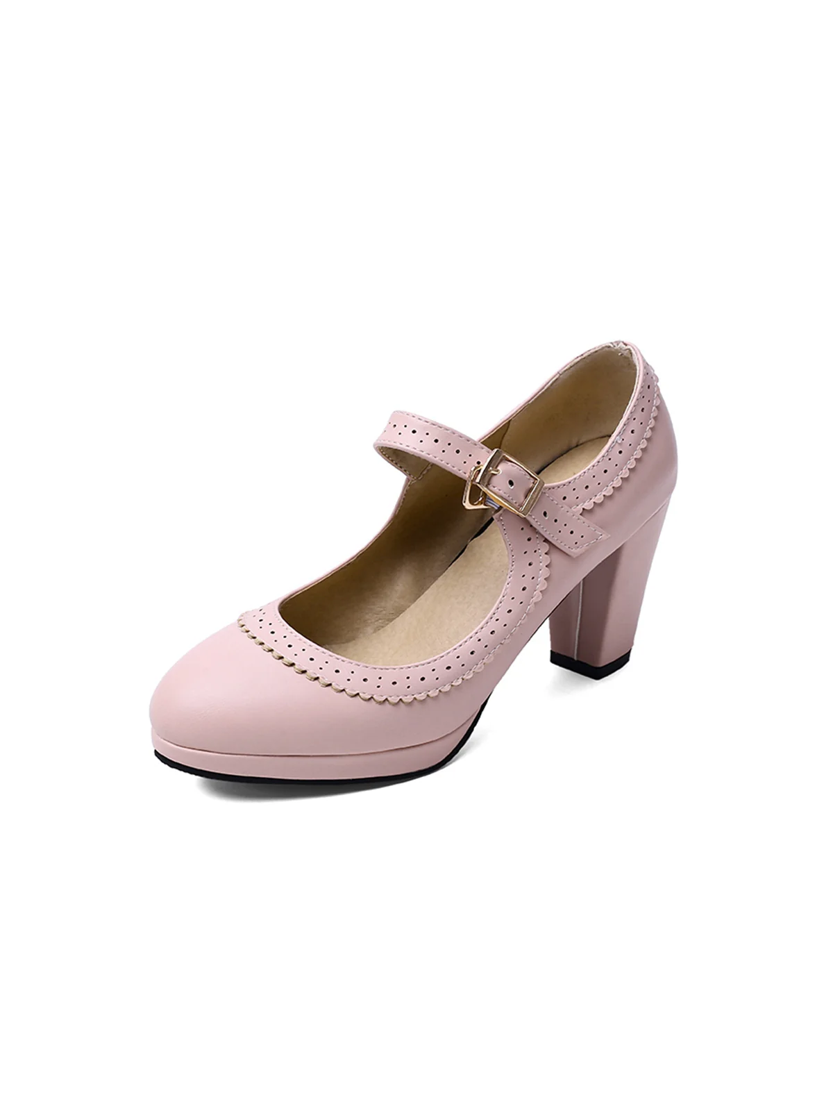 Retro Mary Jane Leather Chuny Heels - Image 5