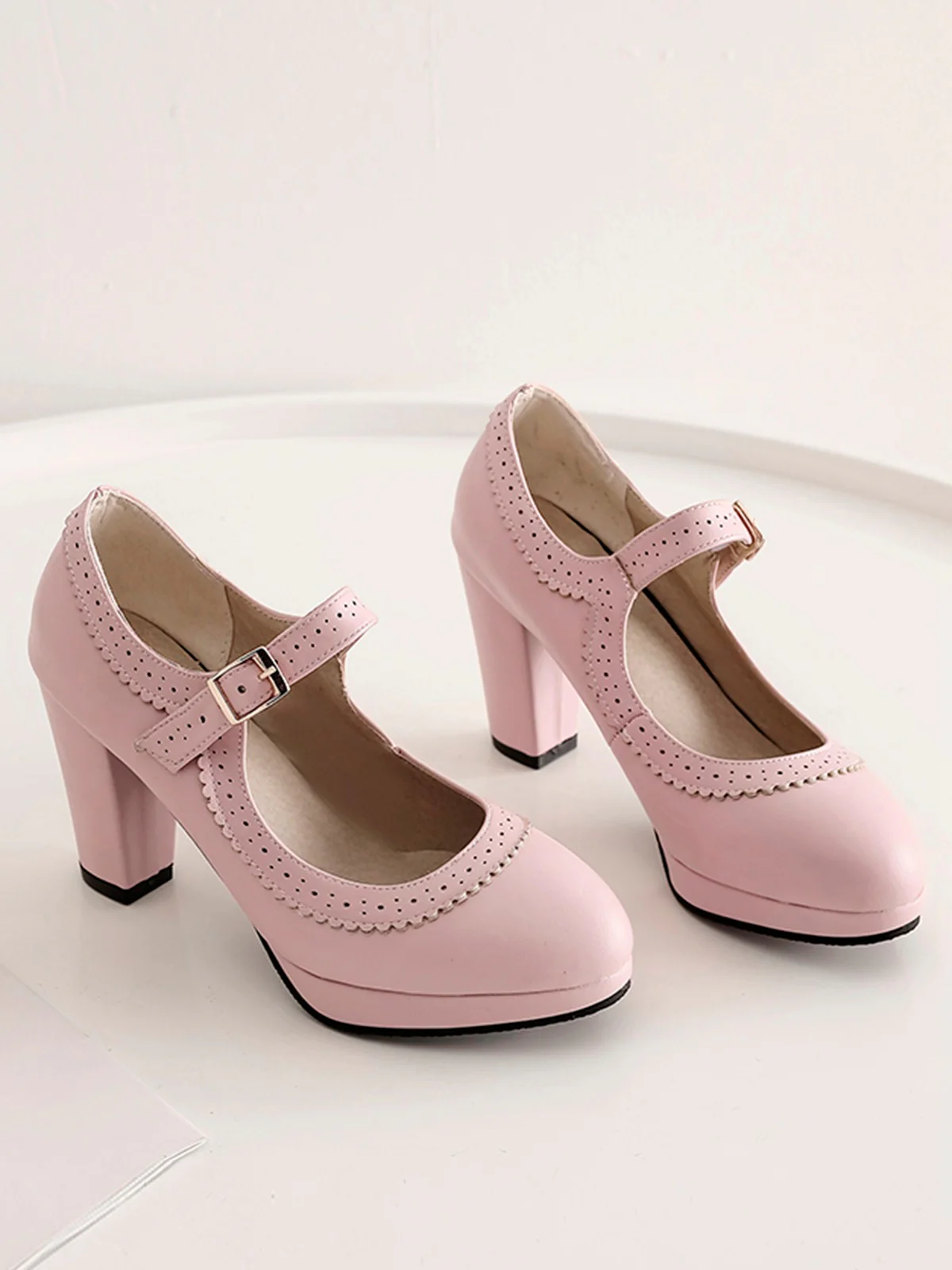 Retro Mary Jane Leather Chuny Heels - Image 6
