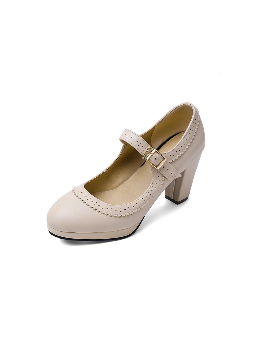 Retro Mary Jane Leather Chuny Heels - Image 7