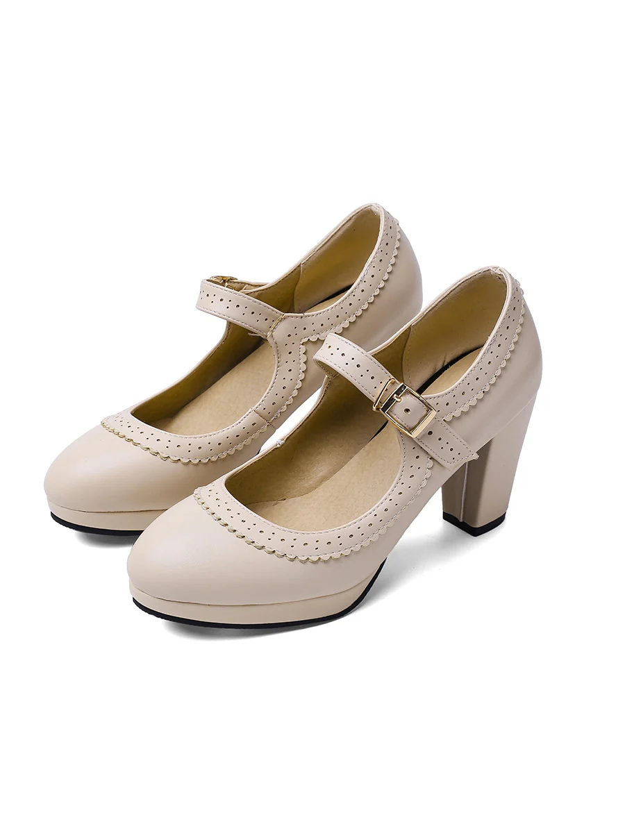 Retro Mary Jane Leather Chuny Heels - Image 9