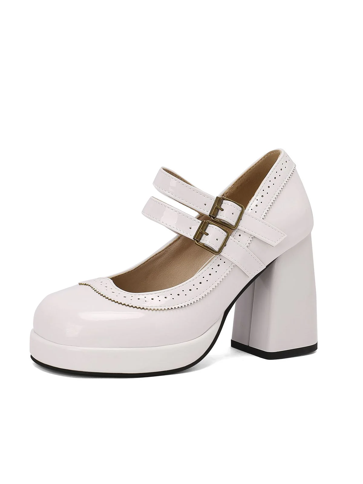 Retro Mary Jane Patent Leather Platform Chuny Heels - Image 11
