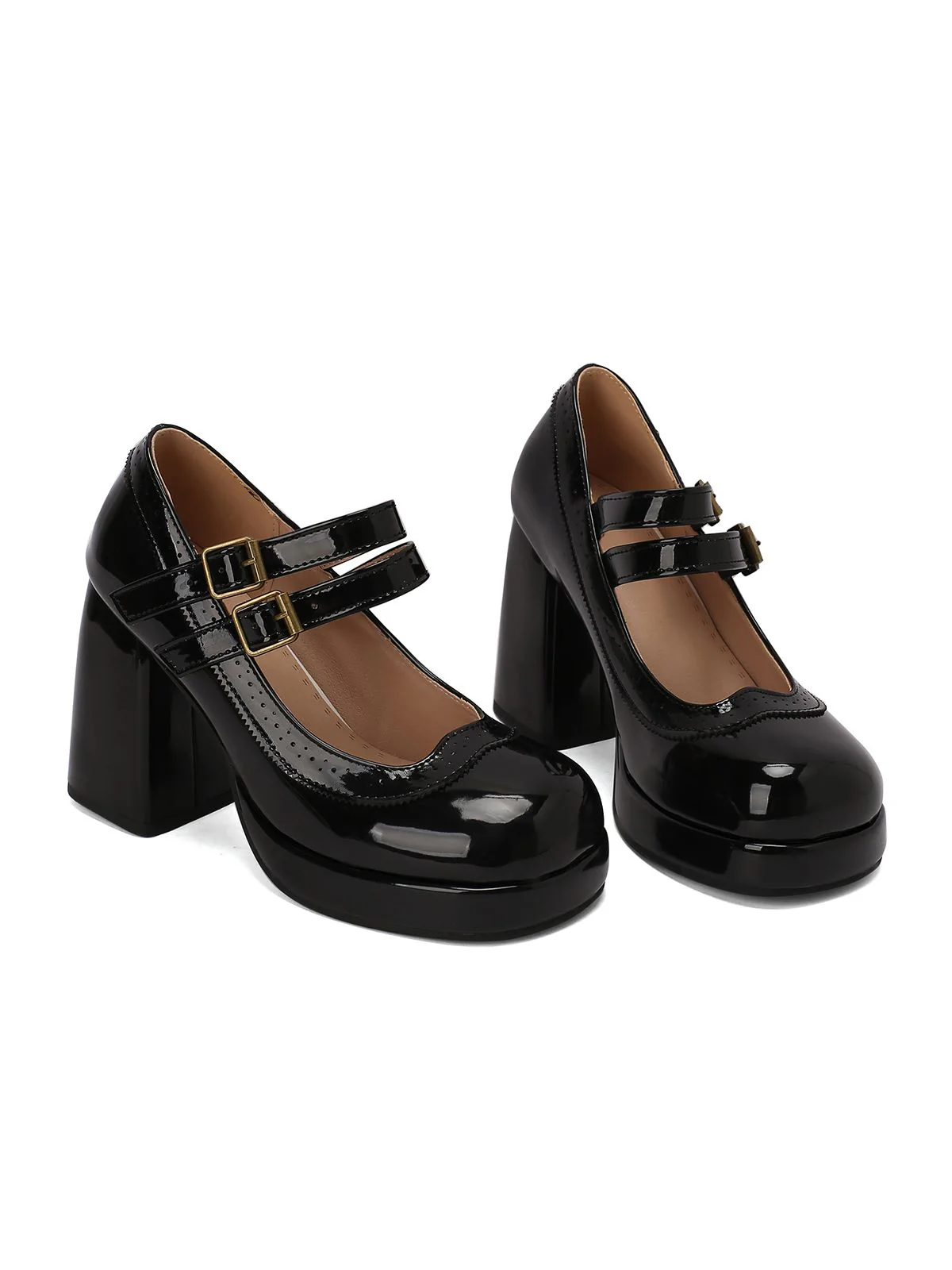 Retro Mary Jane Patent Leather Platform Chuny Heels - Image 3