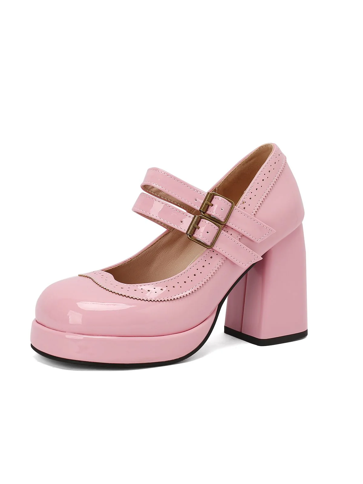 Retro Mary Jane Patent Leather Platform Chuny Heels - Image 4