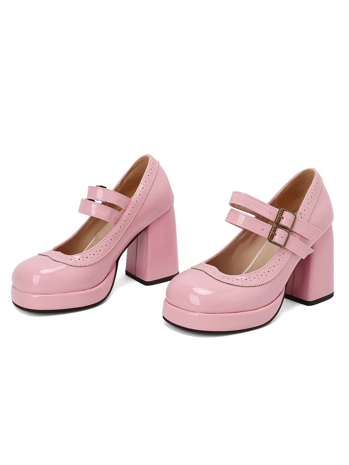 Retro Mary Jane Patent Leather Platform Chuny Heels - Image 6
