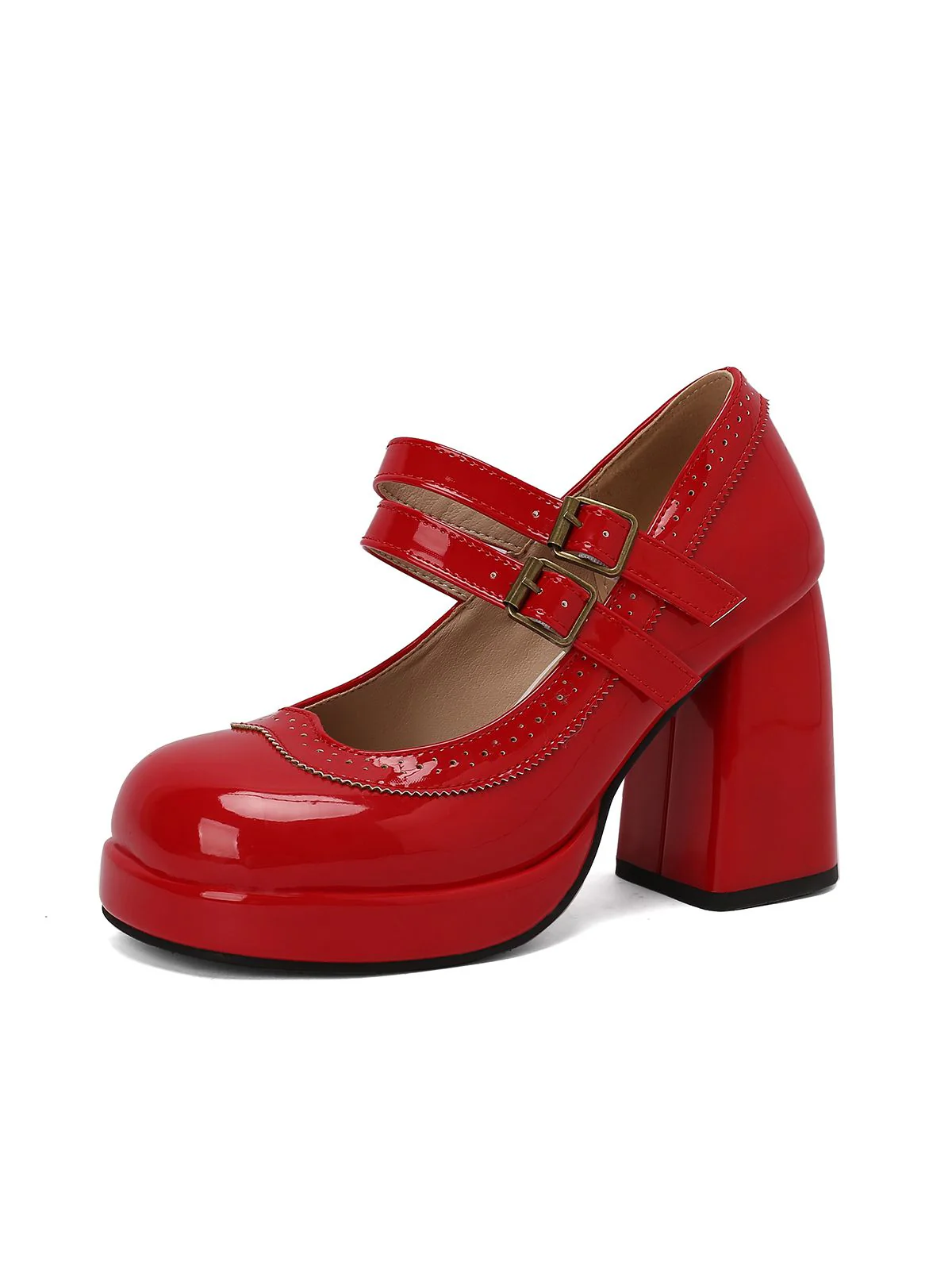 Retro Mary Jane Patent Leather Platform Chuny Heels - Image 8