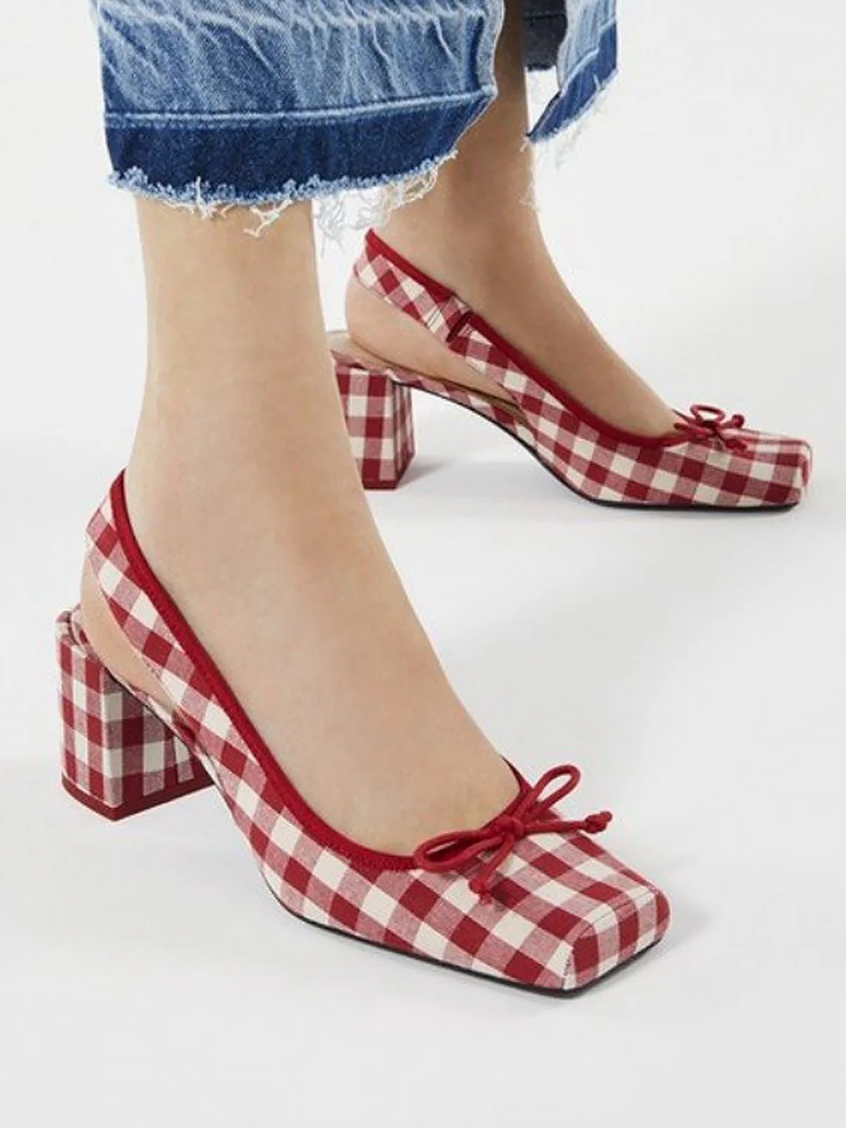 Retro Mary Jane Plaid Chunky Heel Shoes - Image 15
