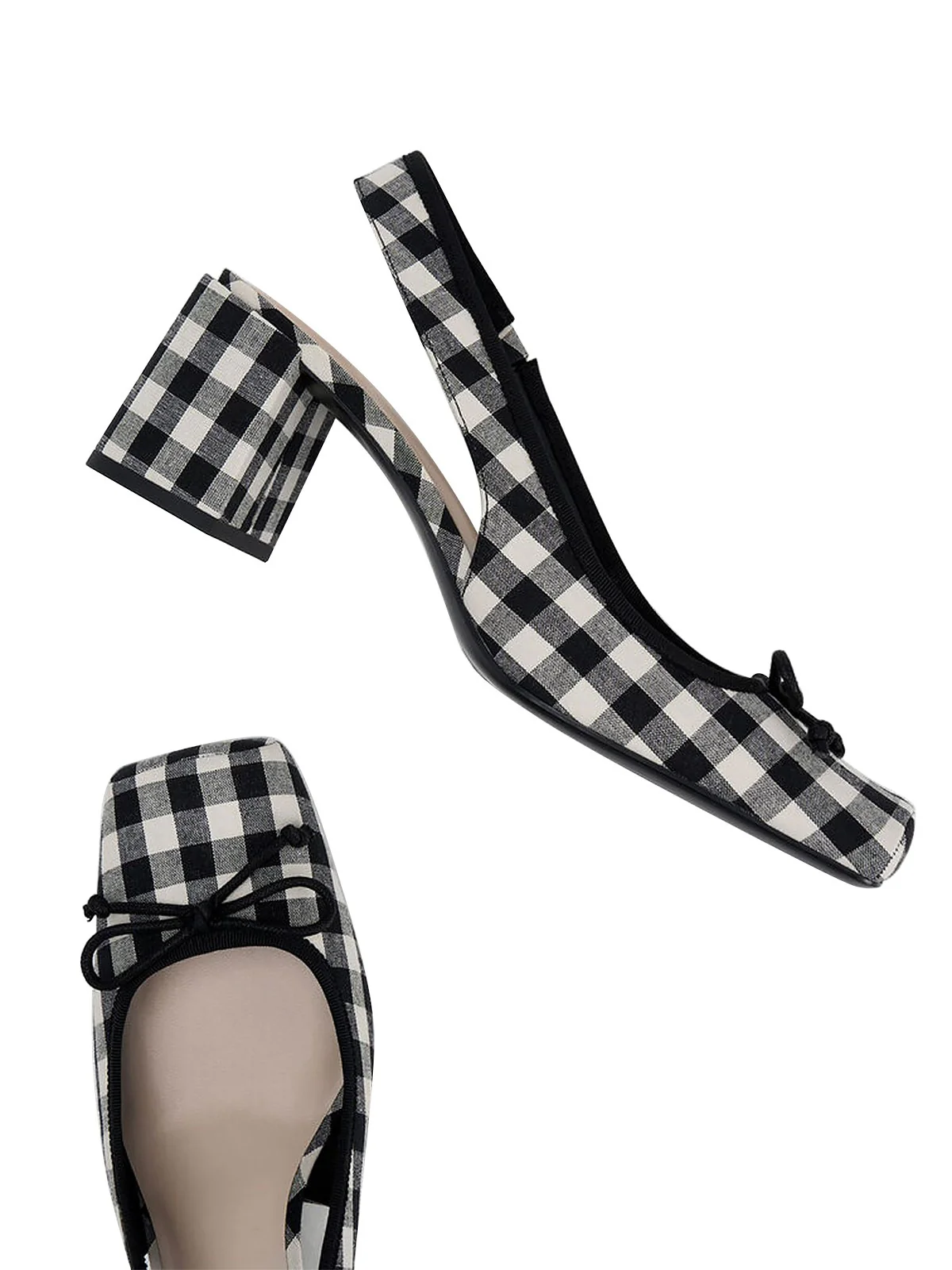 Retro Mary Jane Plaid Chunky Heel Shoes - Image 2