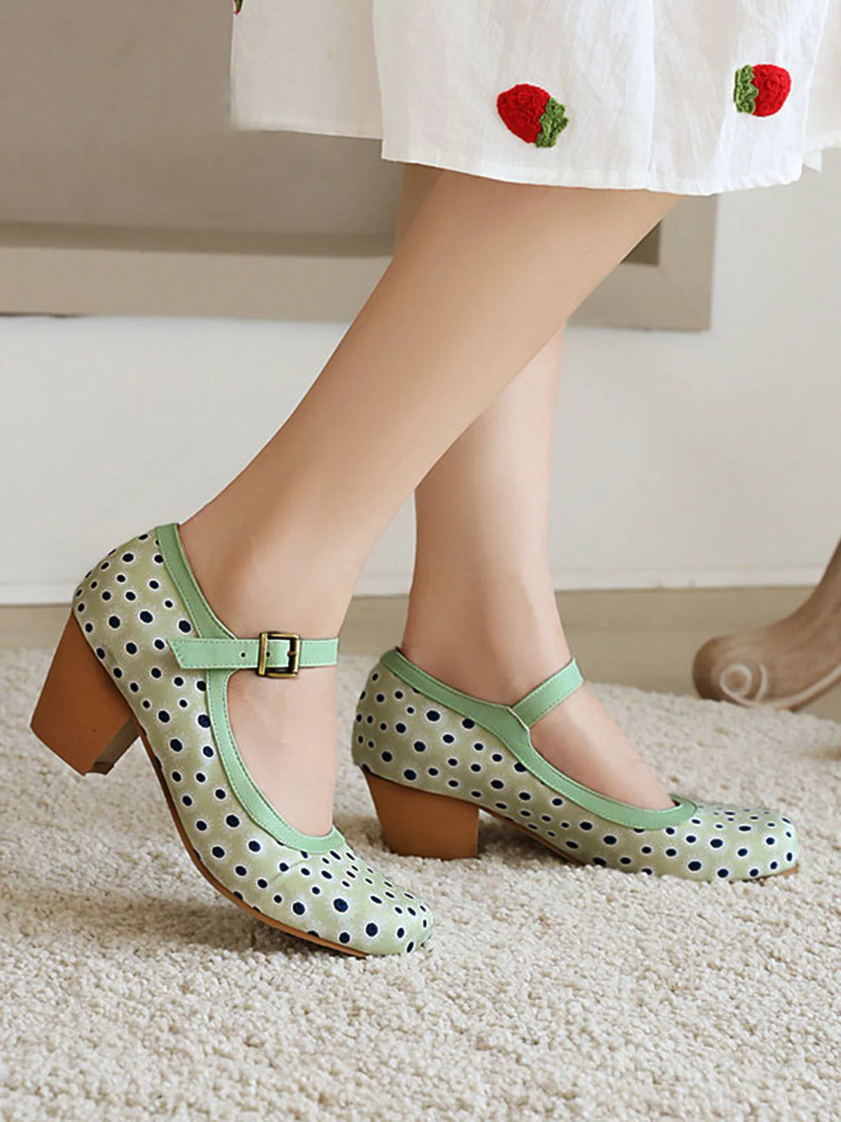 Retro Mid Heels Mary Jane Shoes - Image 8