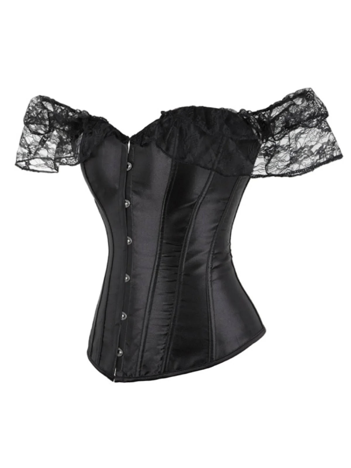 Retro Off-shoulder Lace Solid Corset - Image 3