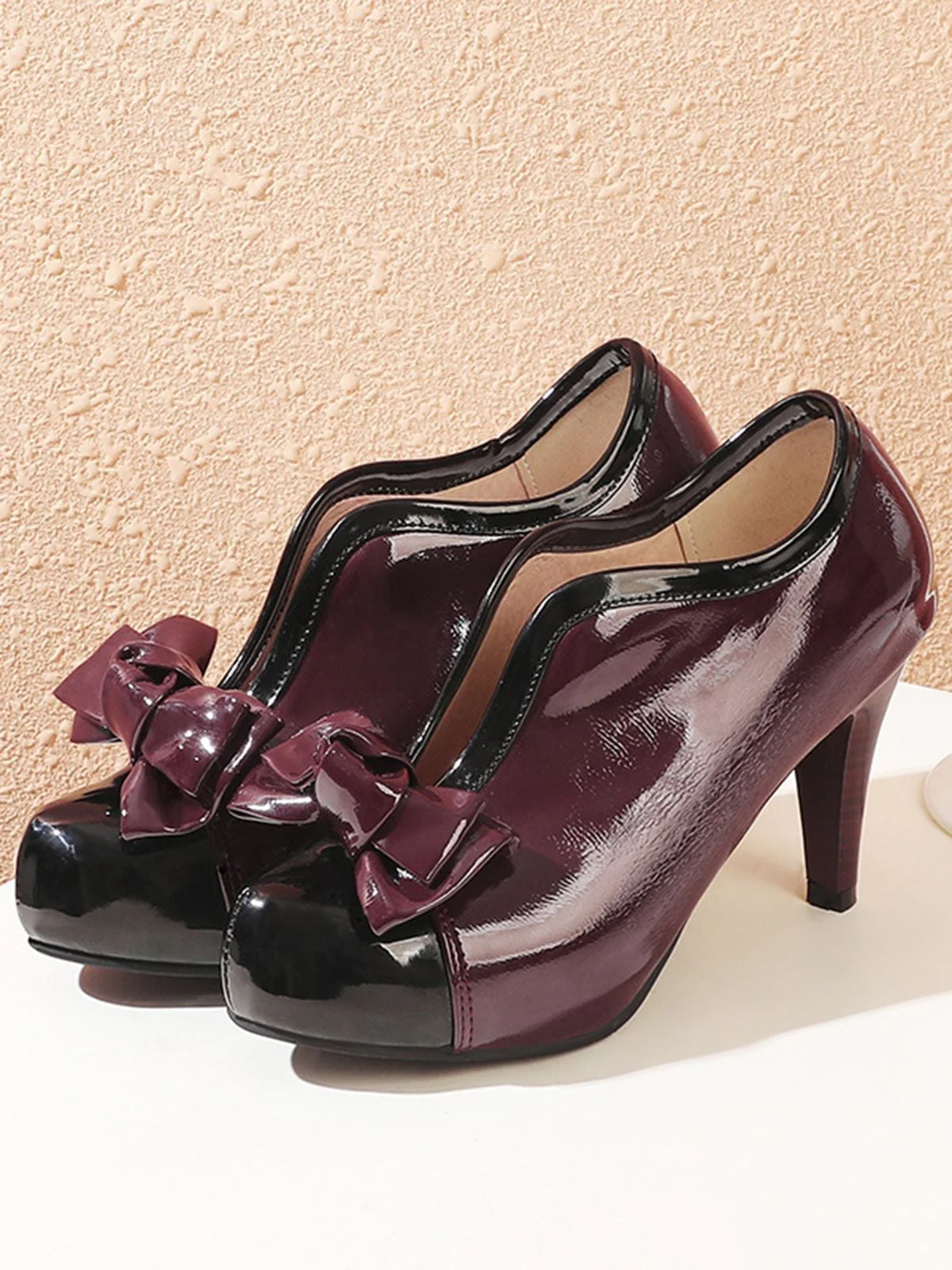 Retro Patchwork Ankle French Heel Shoes - Image 10