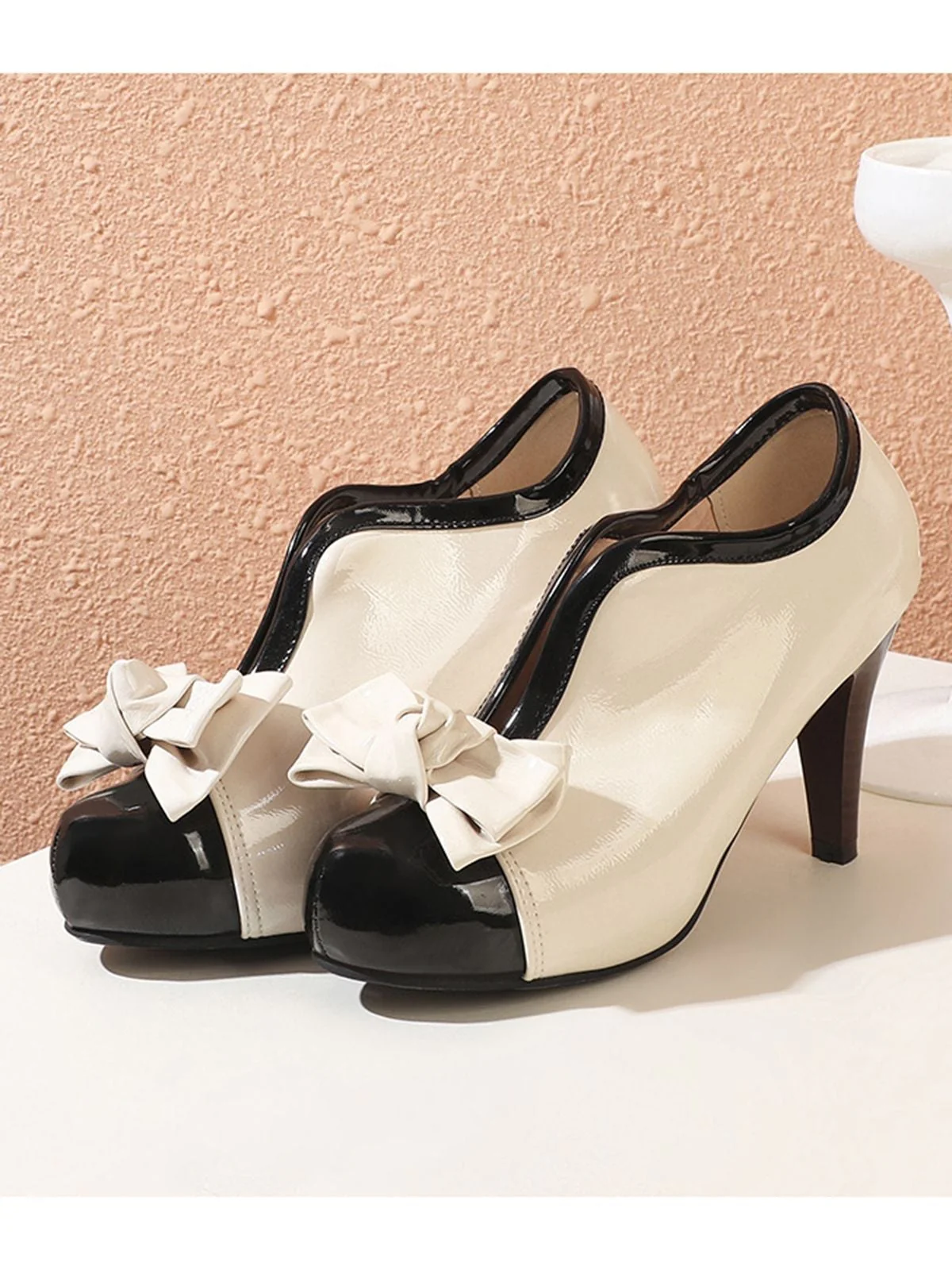 Retro Patchwork Ankle French Heel Shoes - Image 6