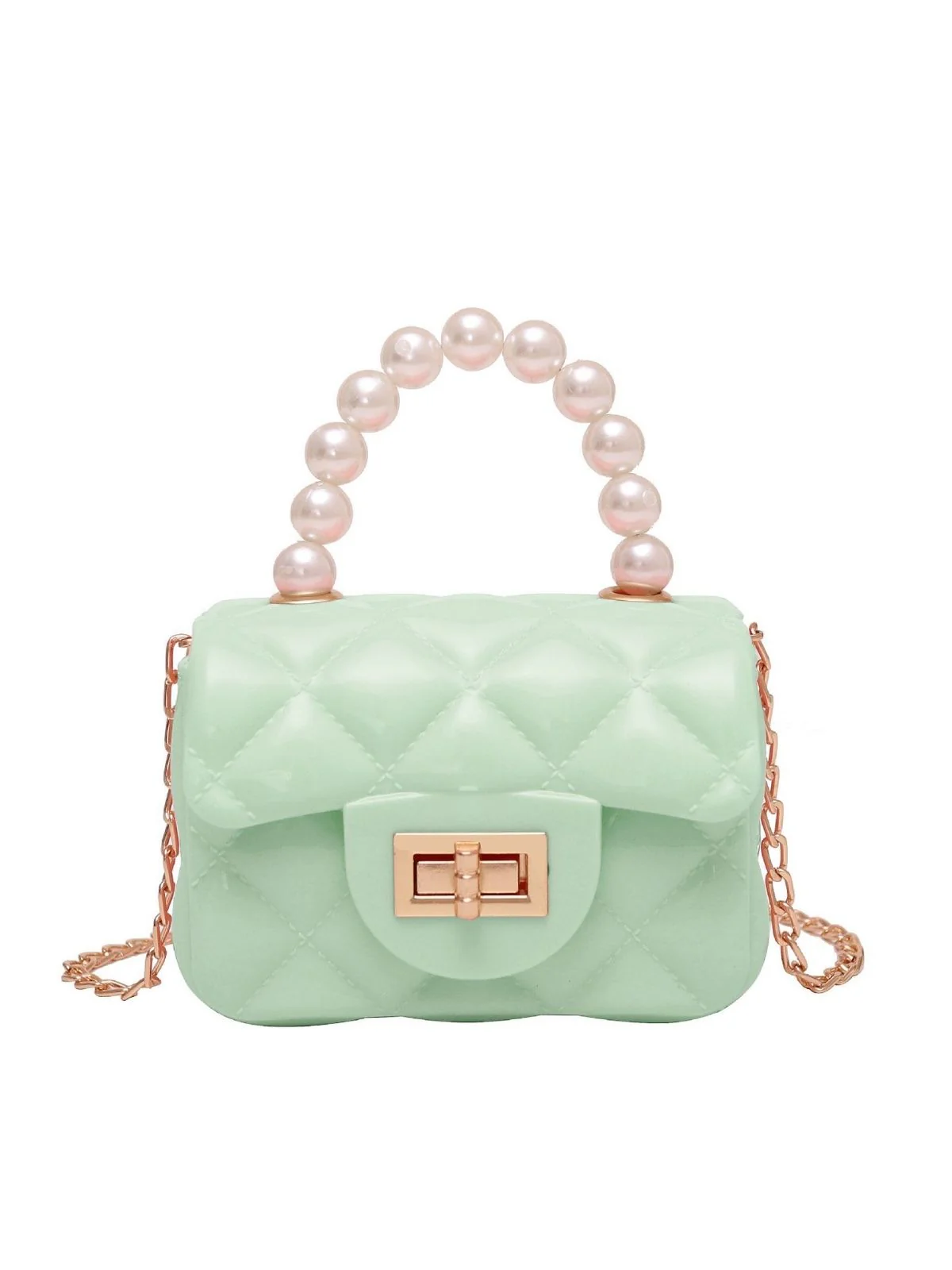 Retro Pearl Argyle Chain Strap Mini Handbag - Image 4