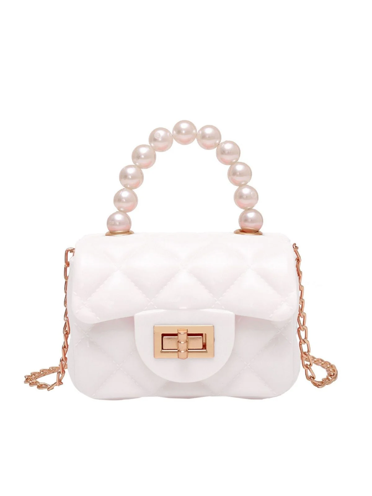 Retro Pearl Argyle Chain Strap Mini Handbag - Image 4