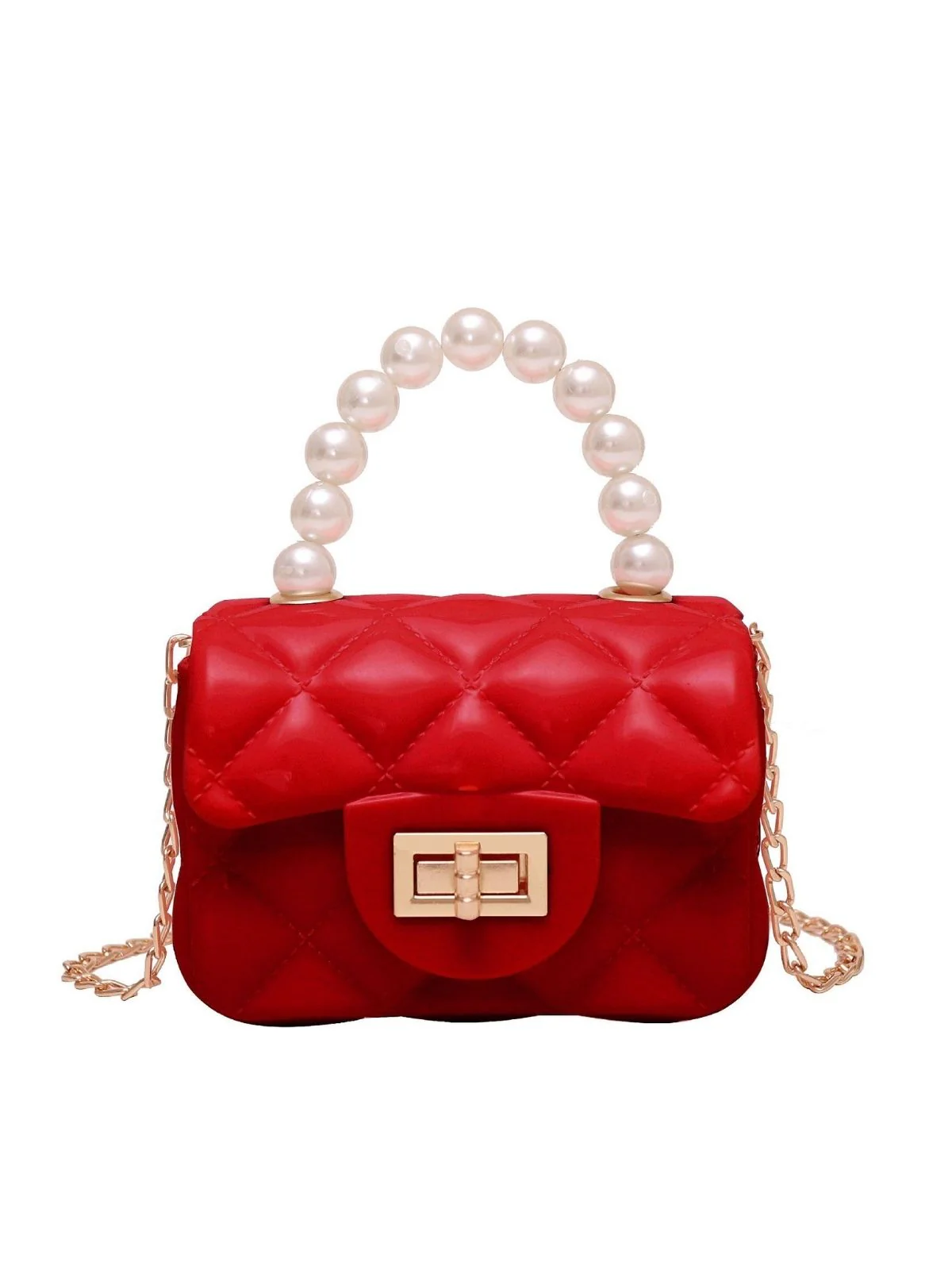 Retro Pearl Argyle Chain Strap Mini Handbag - Image 3