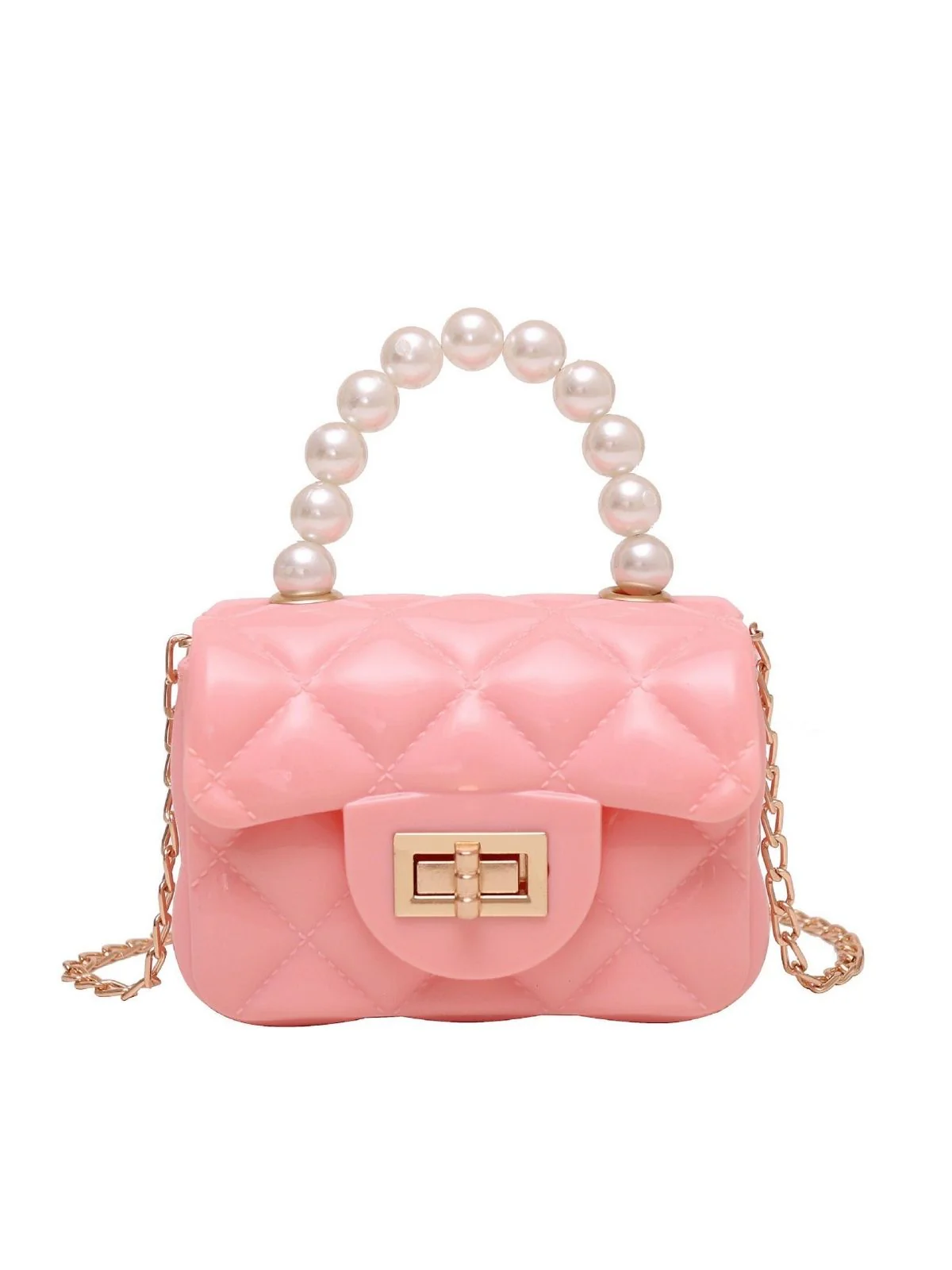 Retro Pearl Argyle Chain Strap Mini Handbag - Image 6