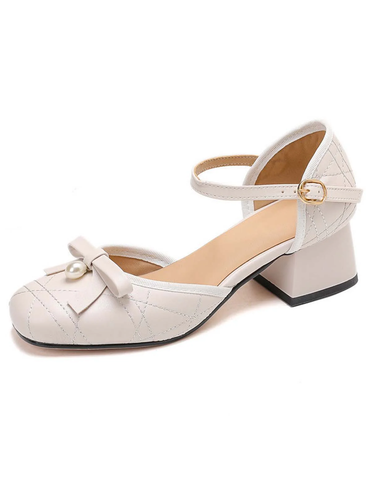 Retro Pearl Bow Mary Jane Heels - Image 3