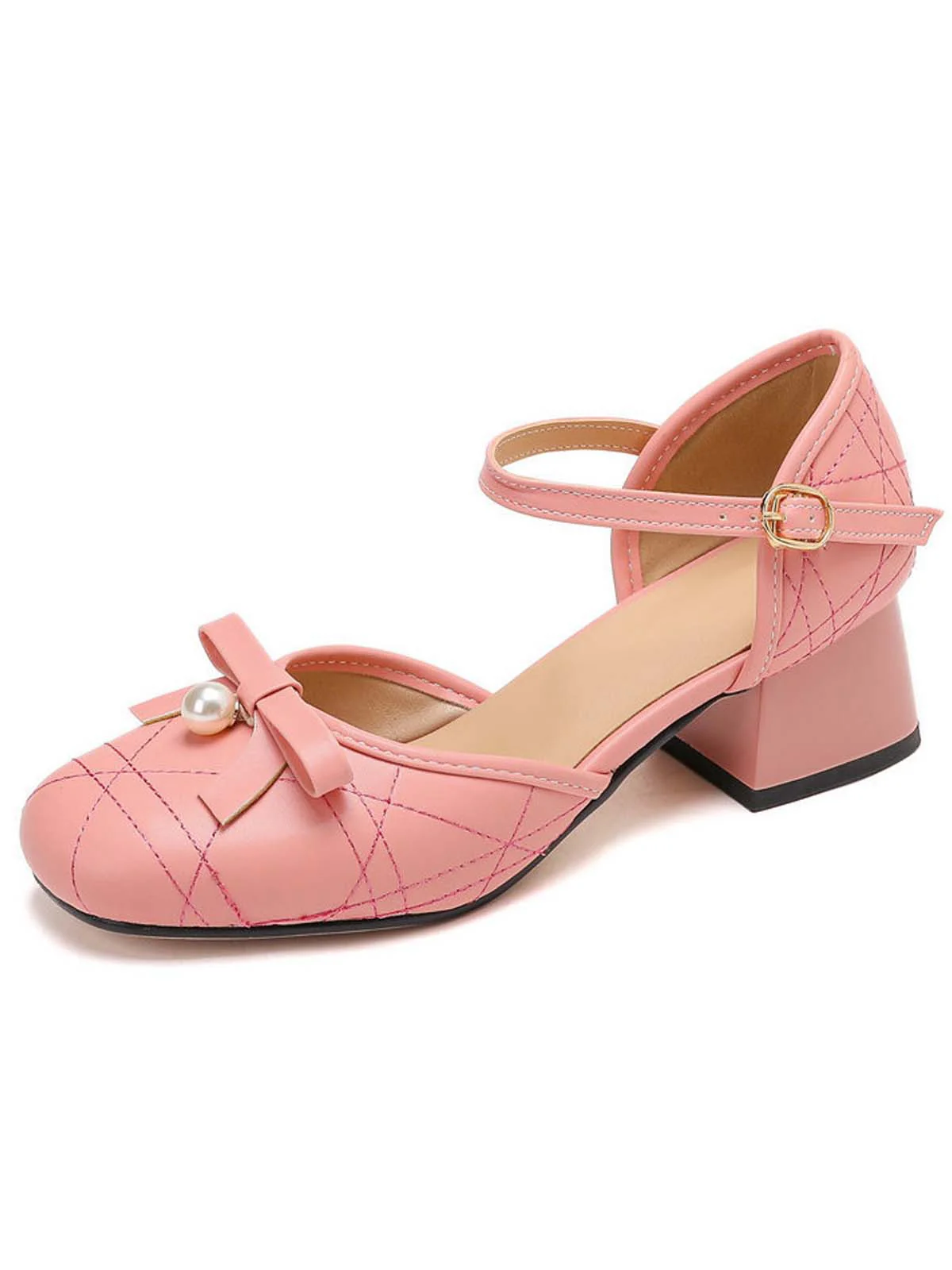 Retro Pearl Bow Mary Jane Heels - Image 5