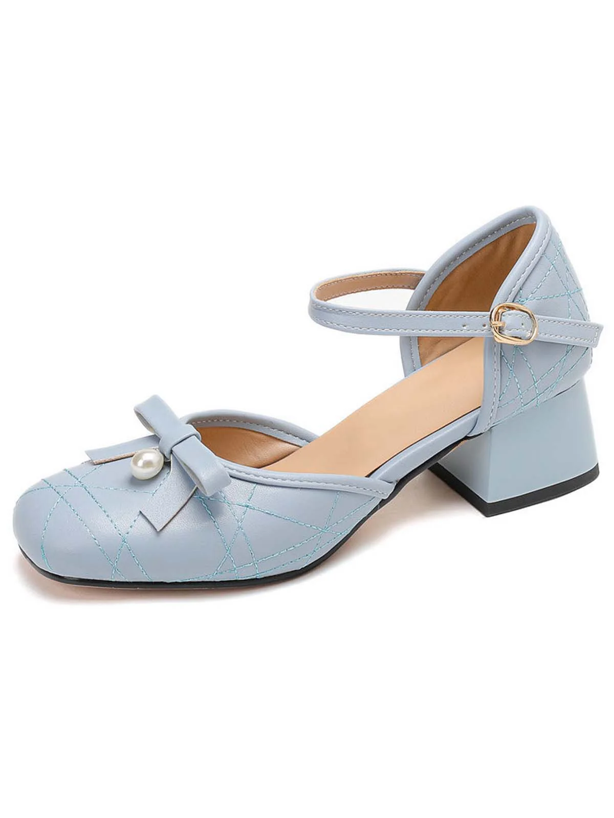 Retro Pearl Bow Mary Jane Heels - Image 6
