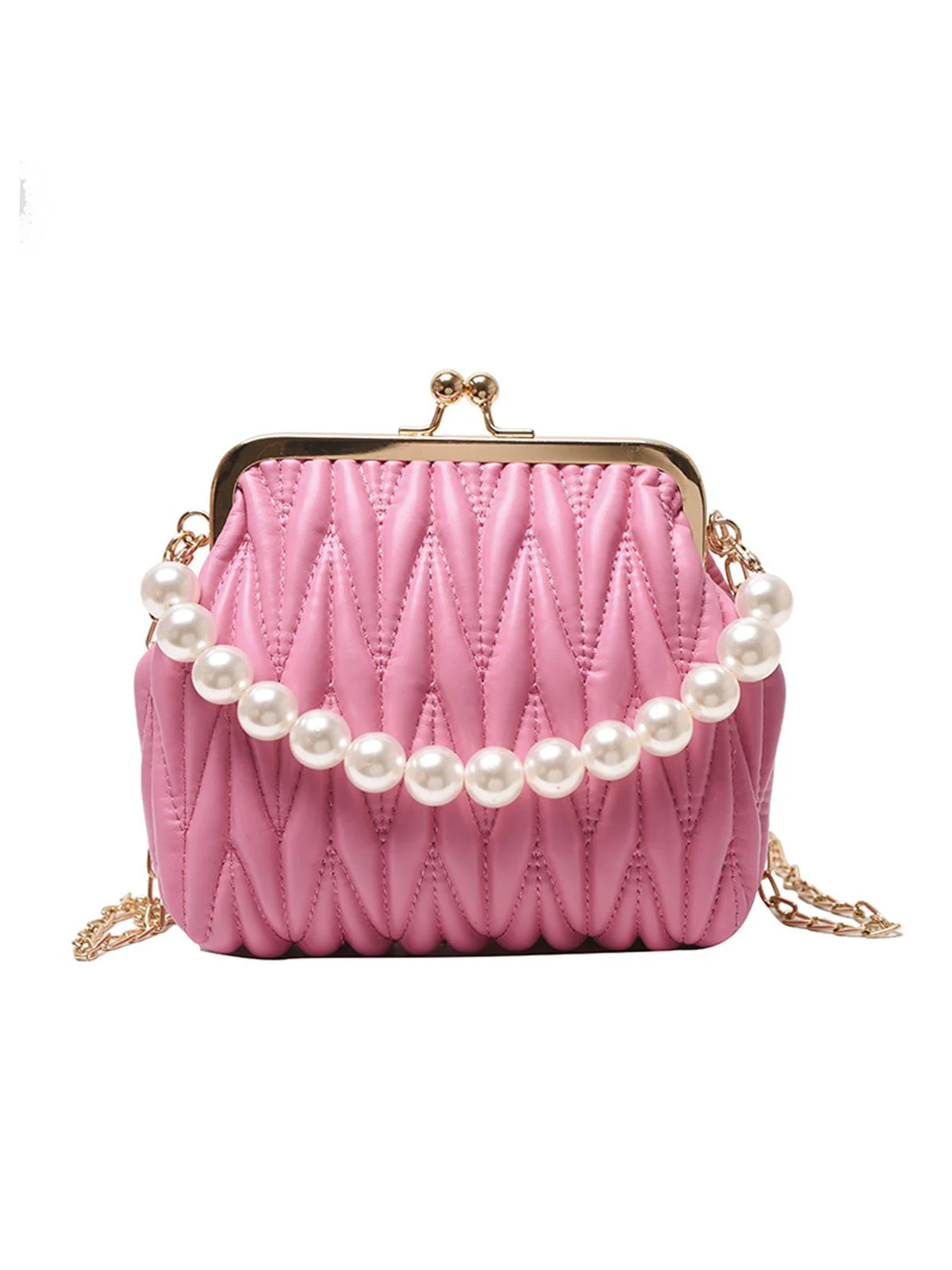 Retro Pearl Chain Solid Frame Bag - Image 4