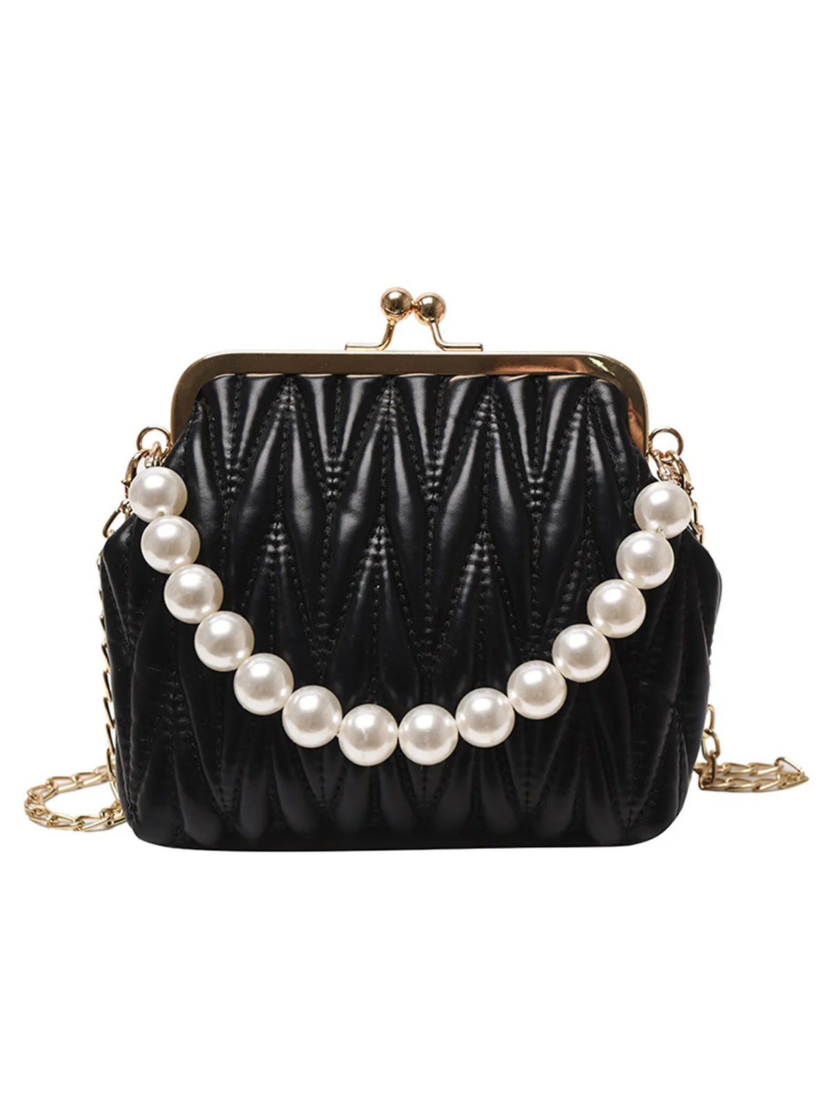 Retro Pearl Chain Solid Frame Bag - Image 4