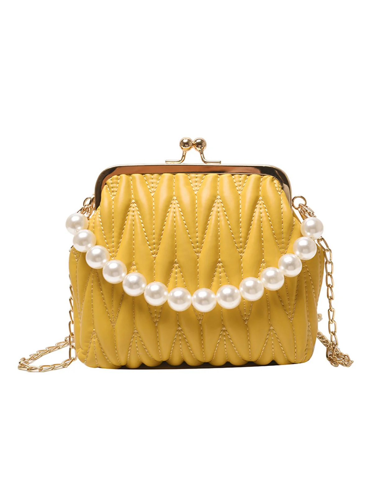 Retro Pearl Chain Solid Frame Bag - Image 3