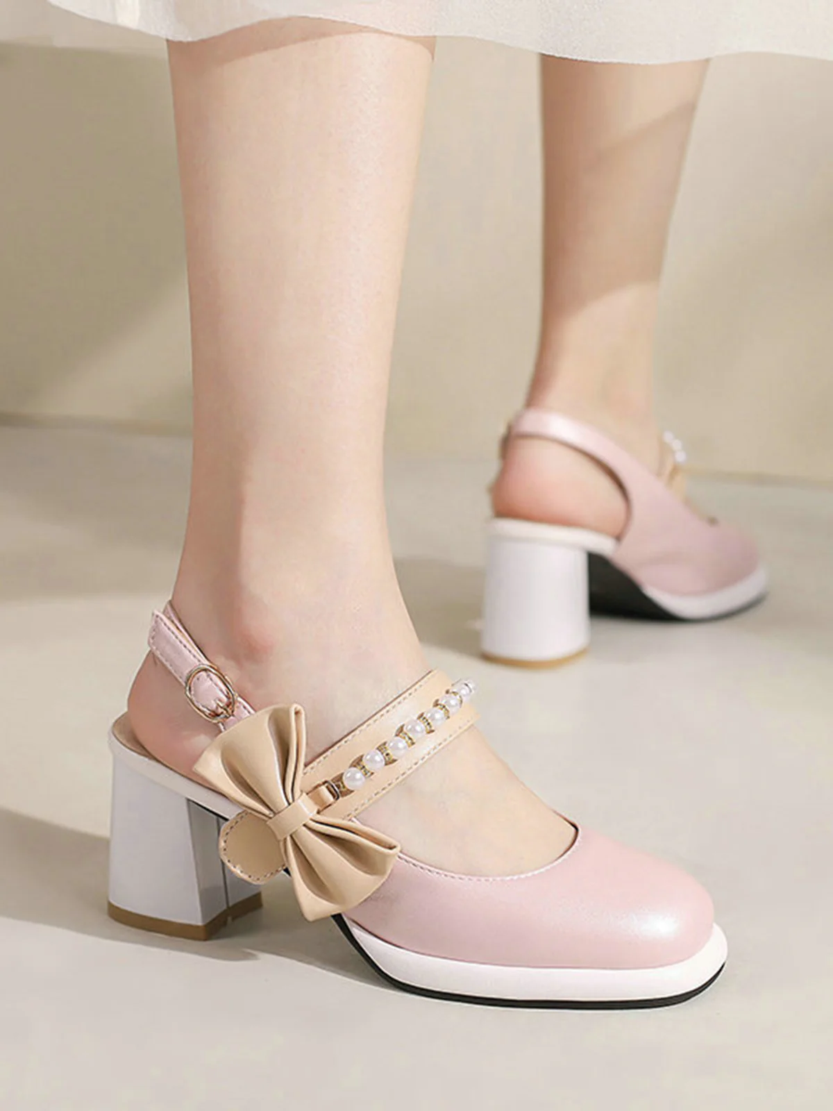 Retro Pearl Décor Sling Back Shoes - Image 5