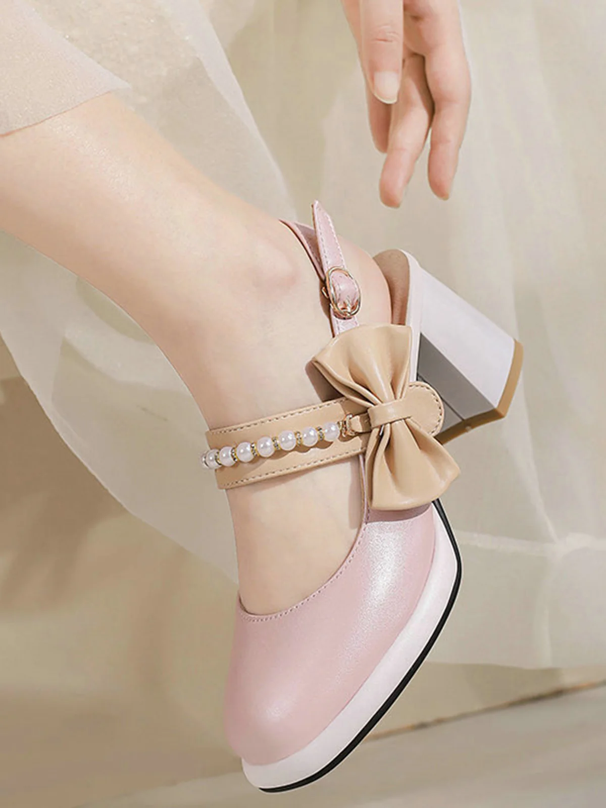 Retro Pearl Décor Sling Back Shoes - Image 6