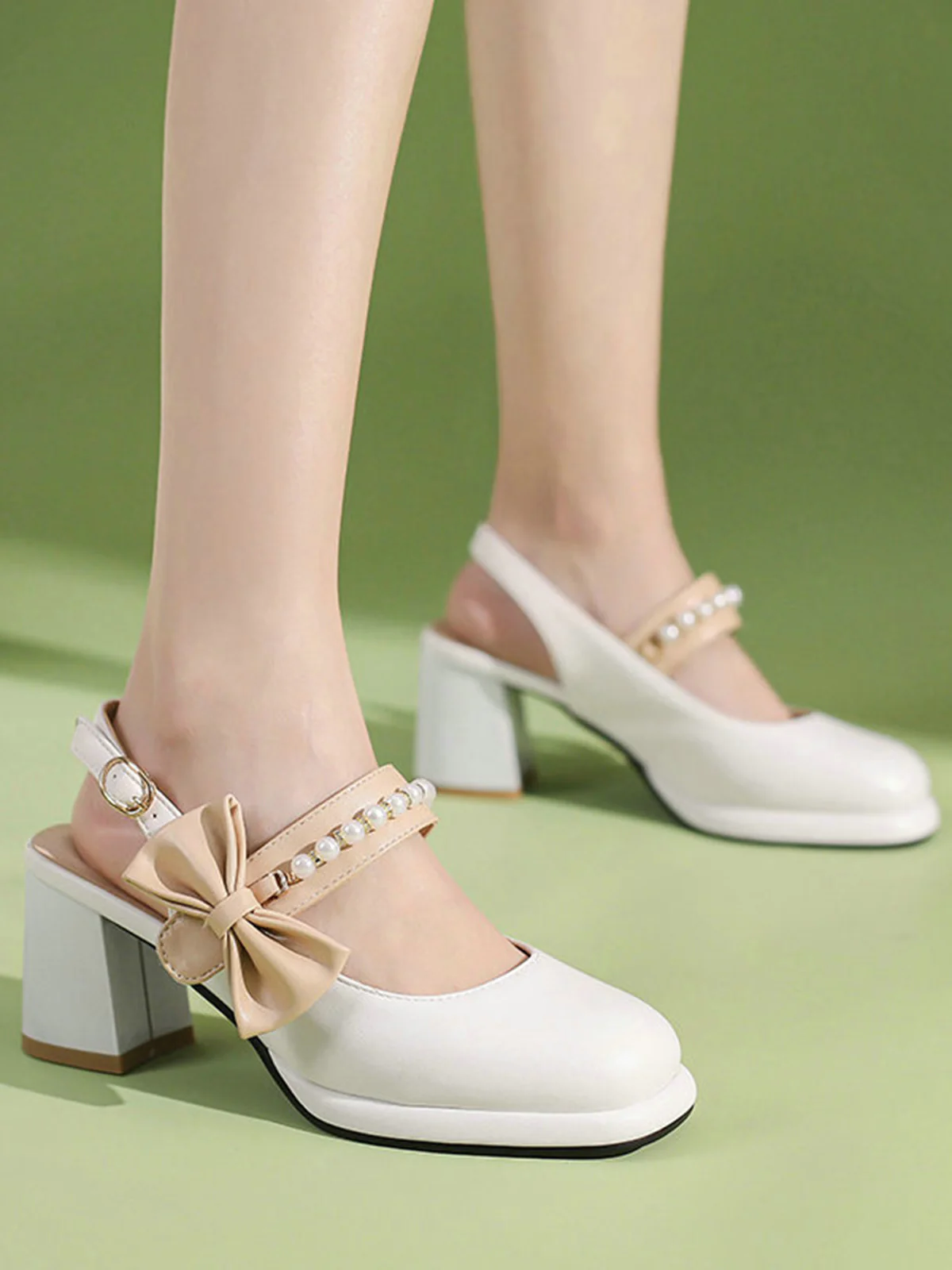Retro Pearl Décor Sling Back Shoes - Image 8