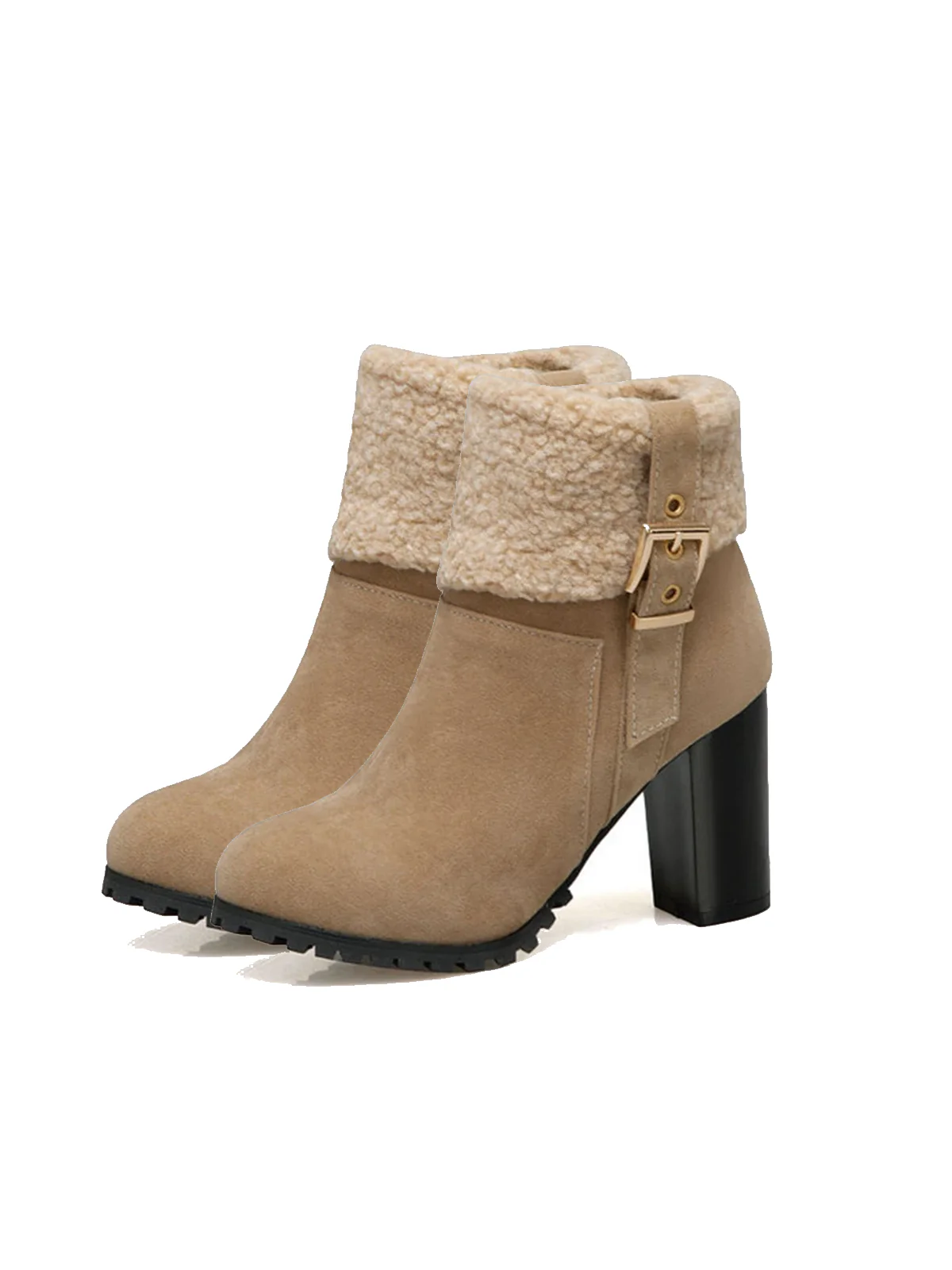 Retro Plus Velvet Chunky Heel Short Boots - Image 11