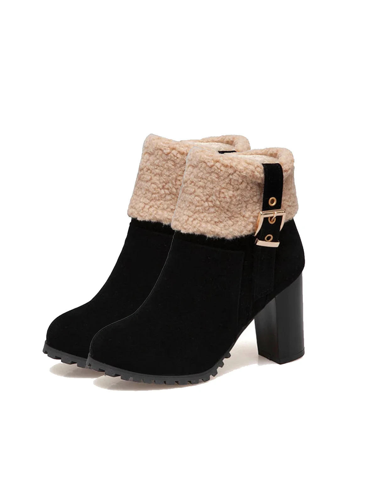 Retro Plus Velvet Chunky Heel Short Boots - Image 4