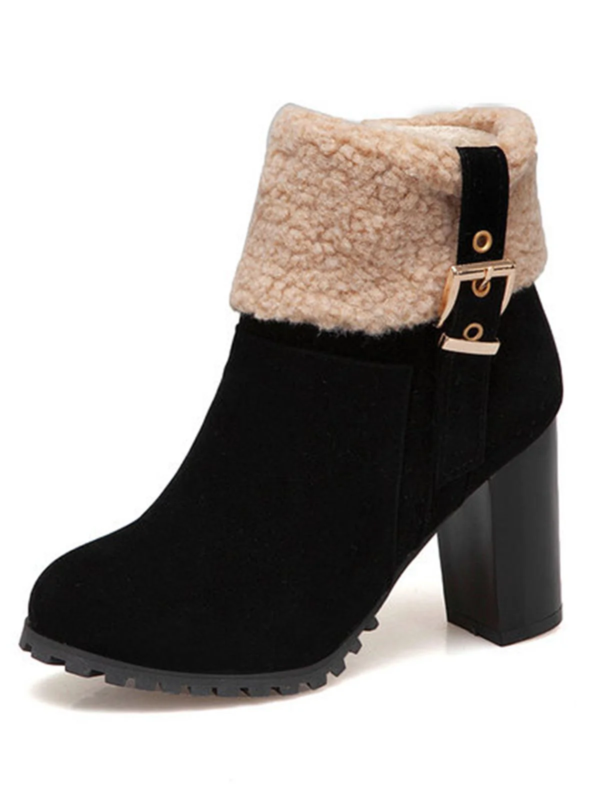 Retro Plus Velvet Chunky Heel Short Boots - Image 5