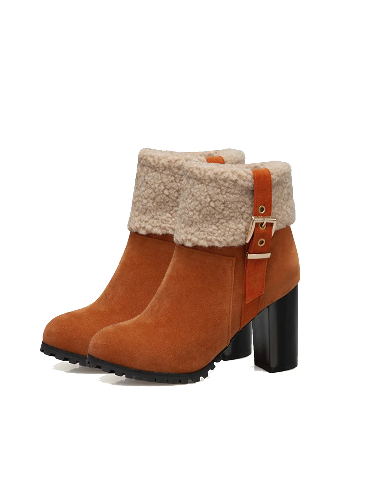 Retro Plus Velvet Chunky Heel Short Boots - Image 9