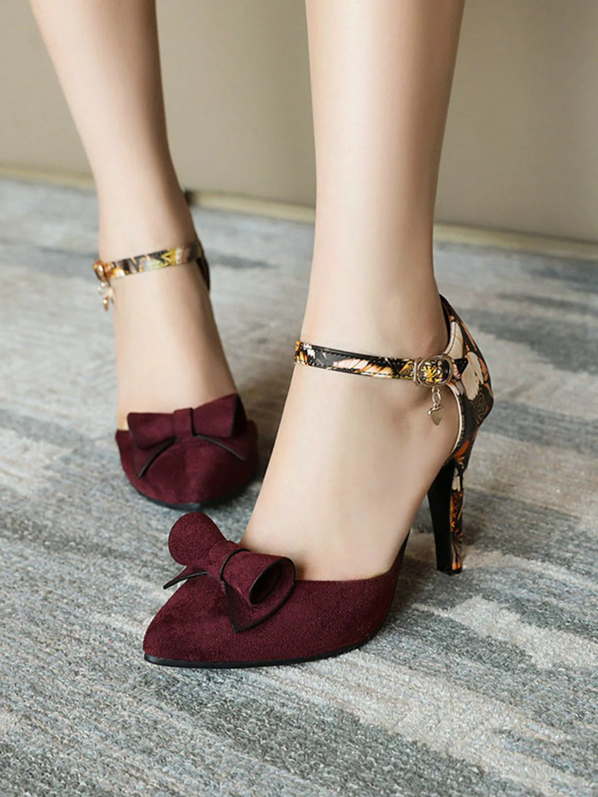 Retro Pointed Toe Bow High Heel Shoes - Image 10