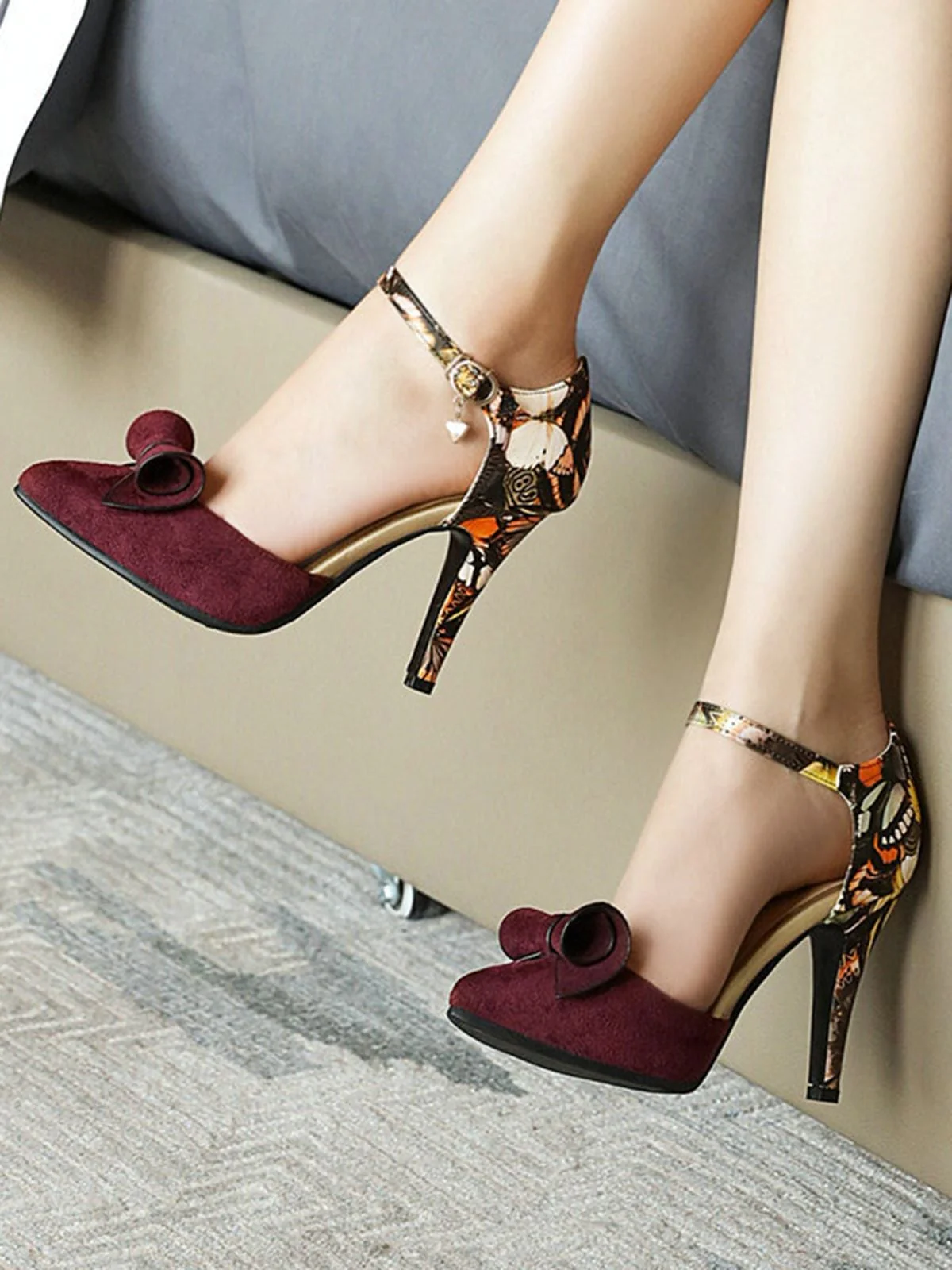Retro Pointed Toe Bow High Heel Shoes - Image 11