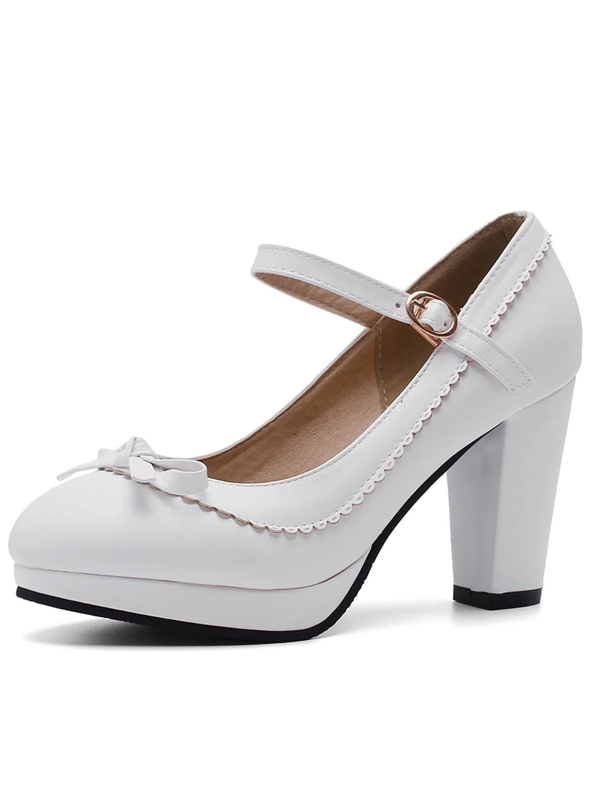 Retro Pointed Toe Leather Mary Jane Heels - Image 2