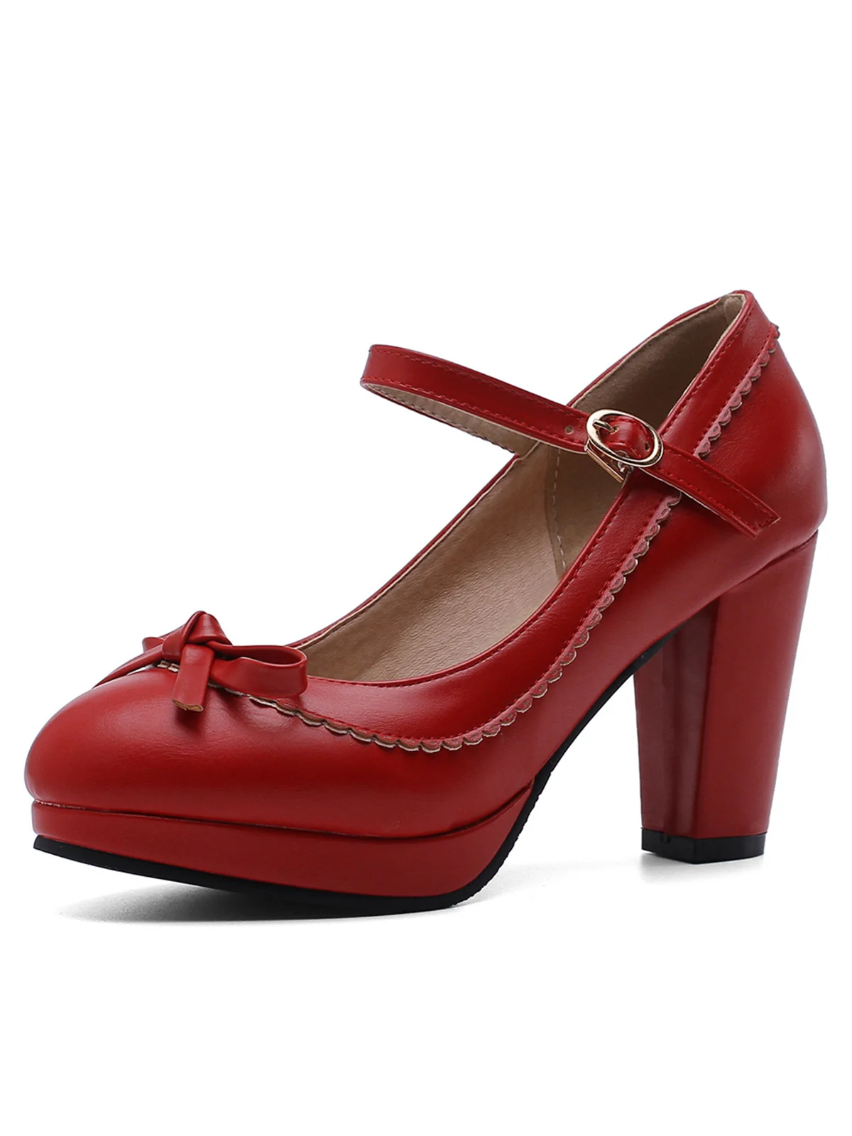 Retro Pointed Toe Leather Mary Jane Heels - Image 3