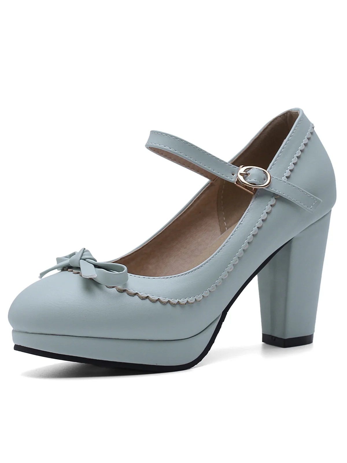 Retro Pointed Toe Leather Mary Jane Heels - Image 6