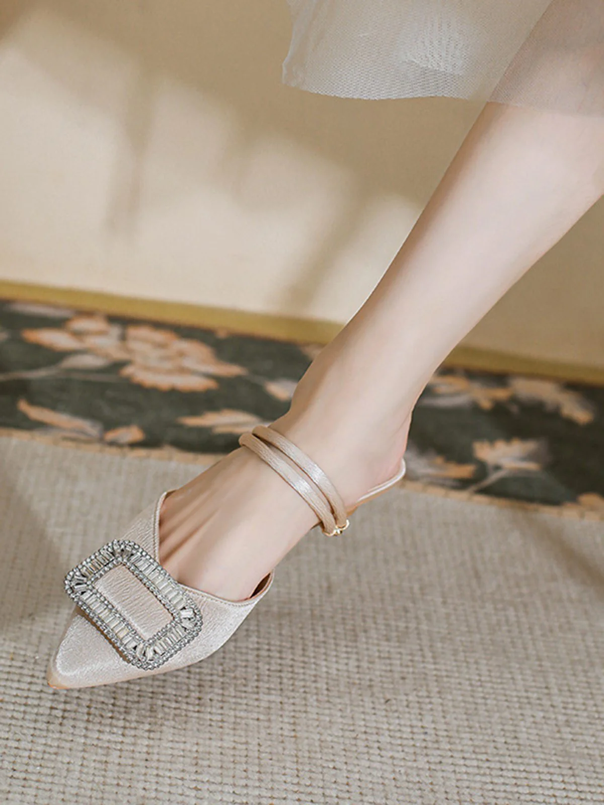 Retro Pointed Toe Square Metal Buckle Sandals - Image 2