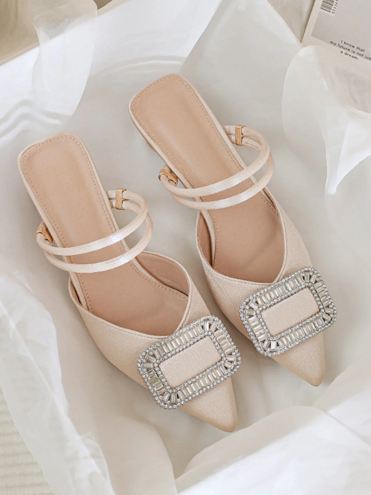 Retro Pointed Toe Square Metal Buckle Sandals - Image 3